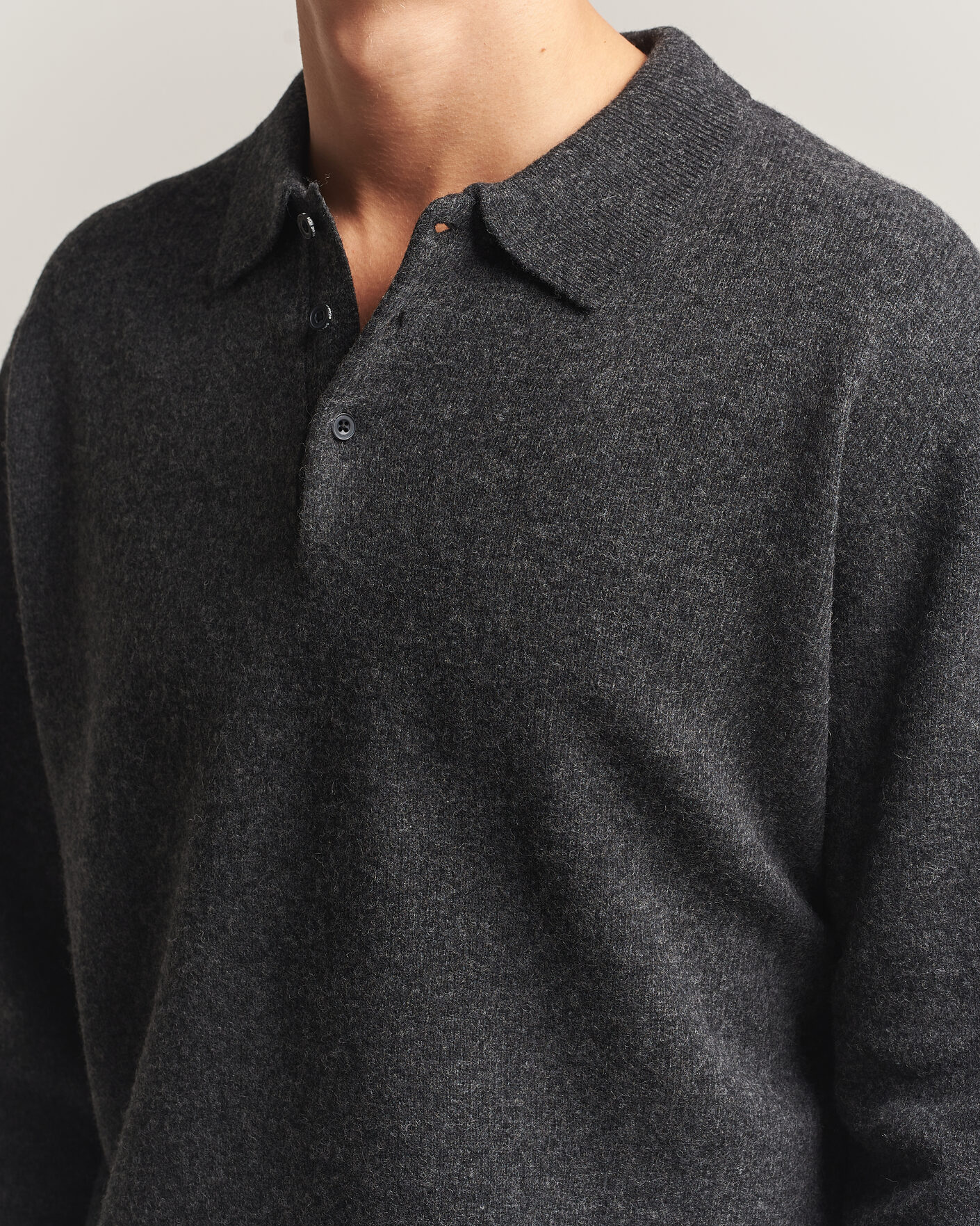 Uomini | Maglieria | BEAMS PLUS | Knitted Wool Polo Charcoal