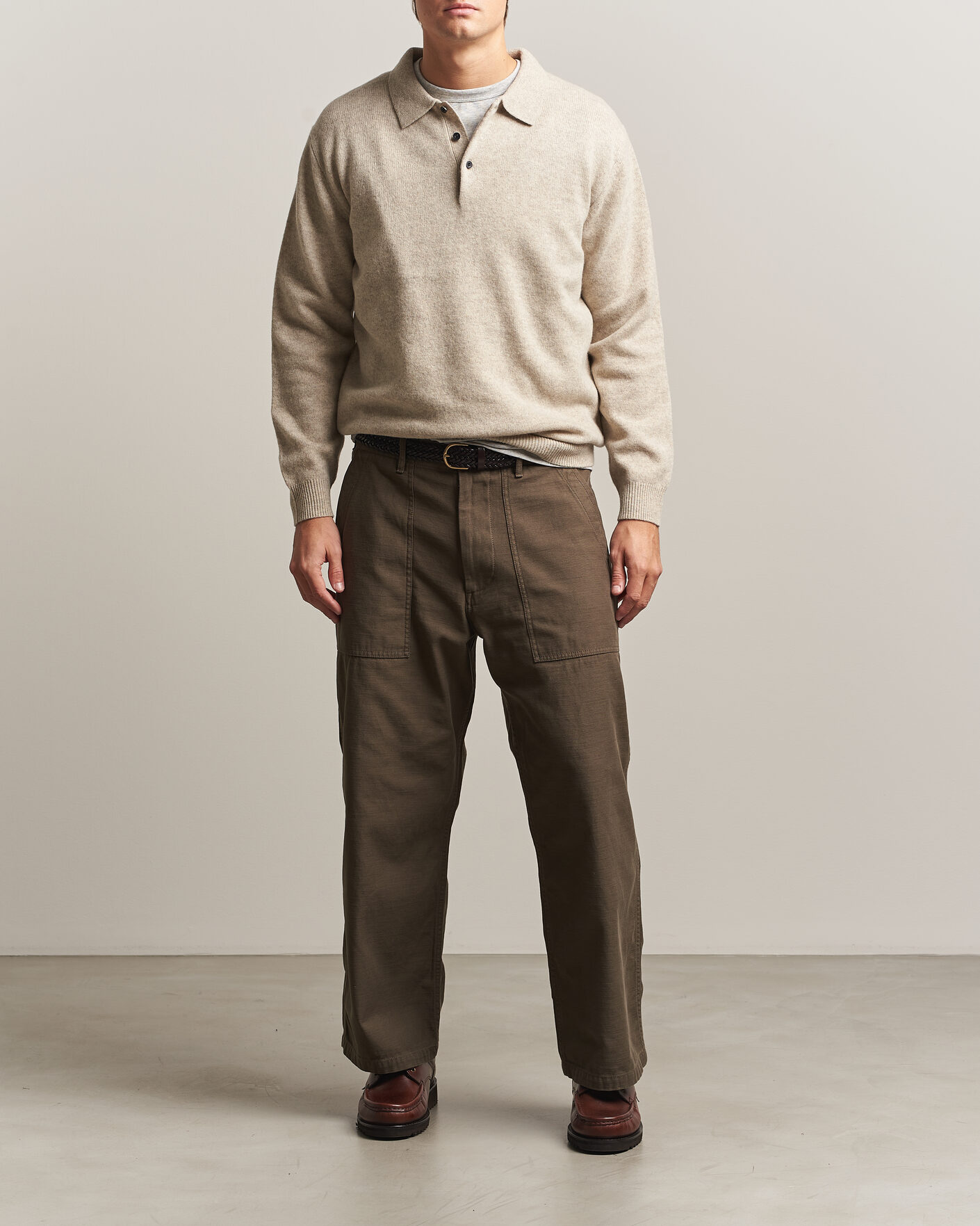 Uomini | Maglieria | BEAMS PLUS | Knitted Wool Polo Beige
