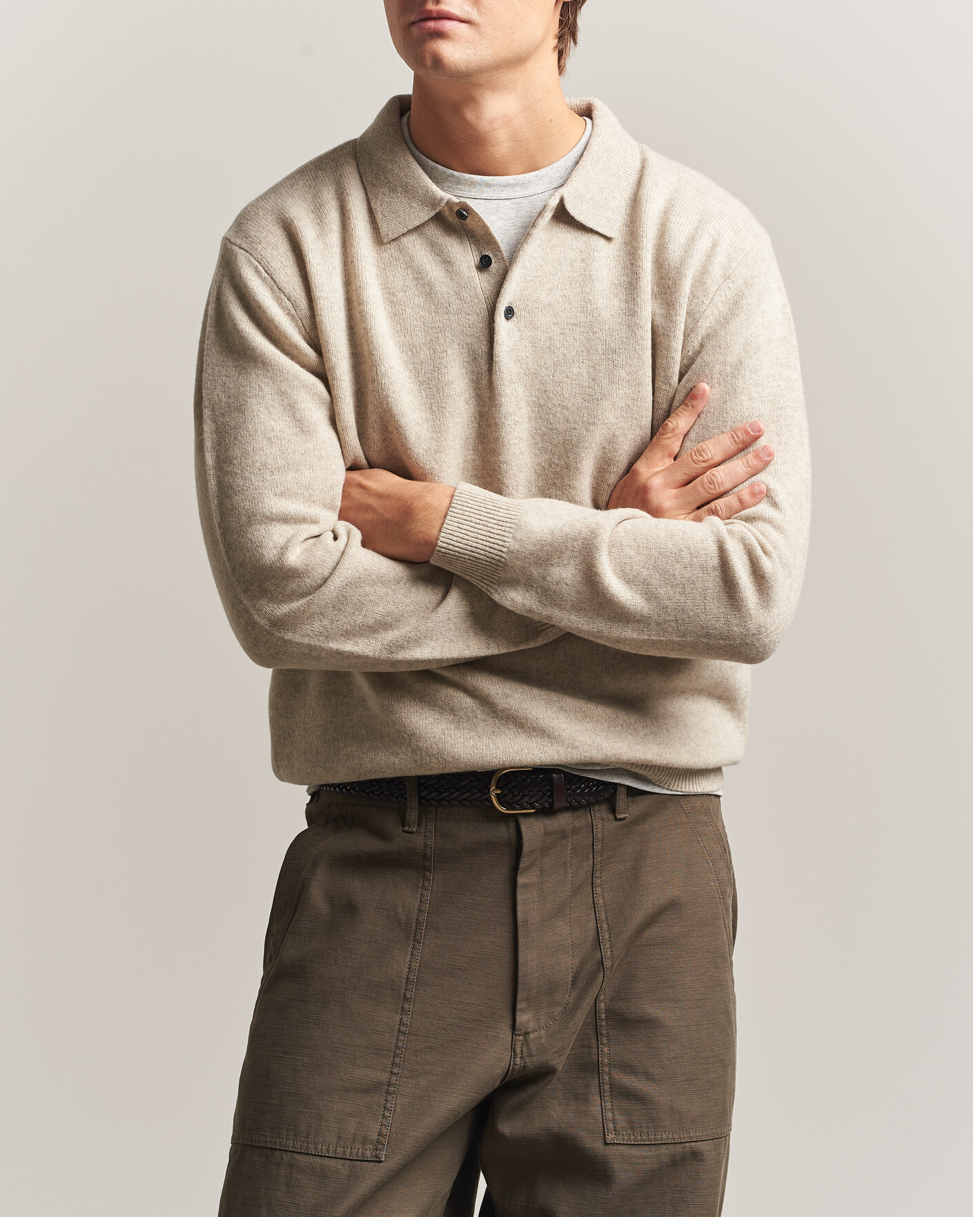 Uomini | Maglieria | BEAMS PLUS | Knitted Wool Polo Beige