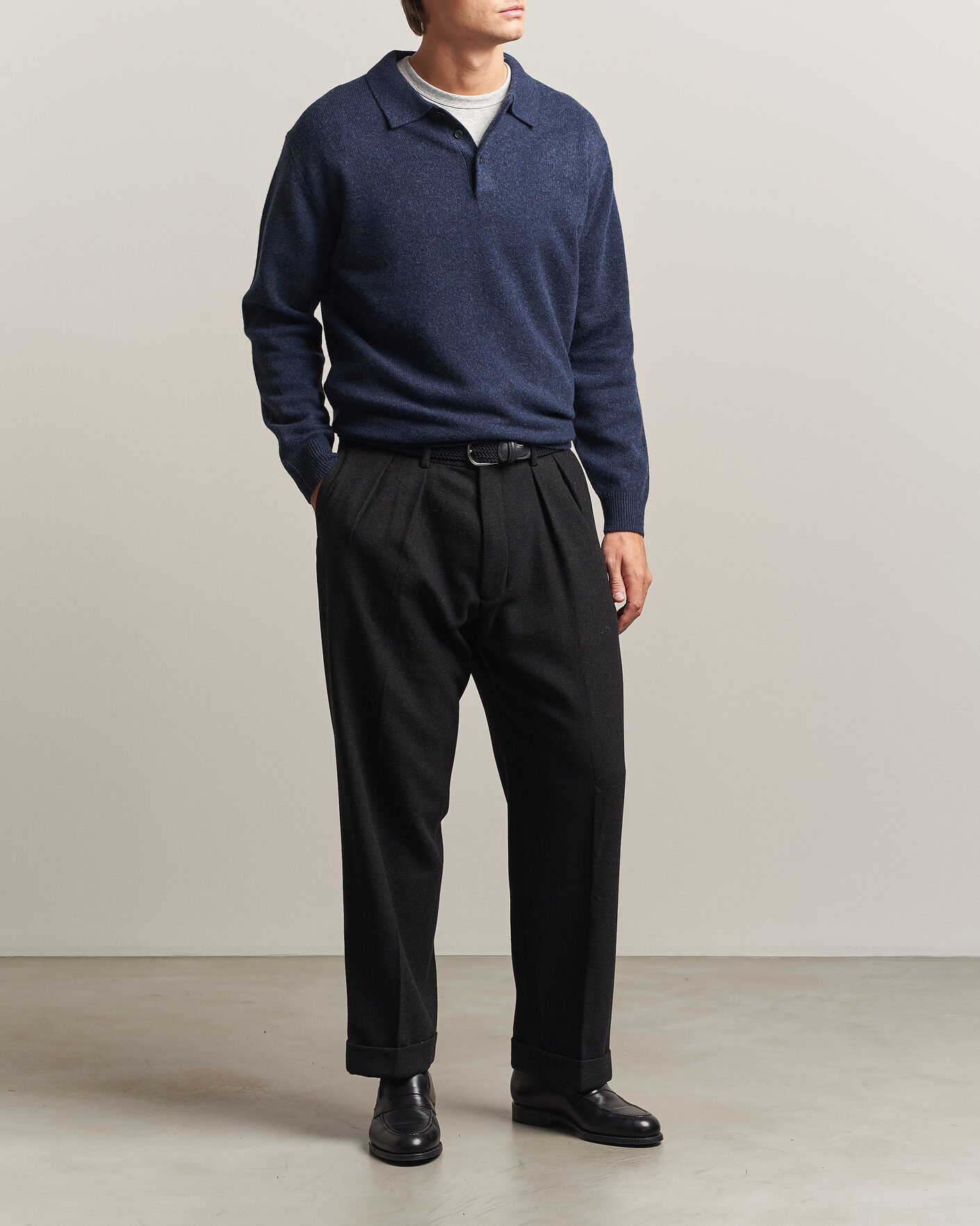 Uomini | Maglieria | BEAMS PLUS | Knitted Wool Polo Navy