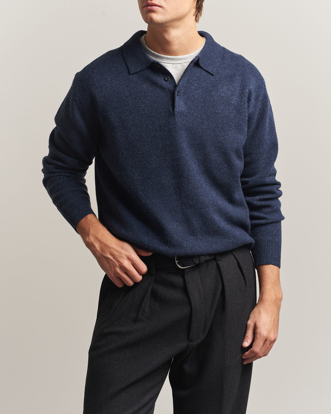 Uomini | Maglieria | BEAMS PLUS | Knitted Wool Polo Navy