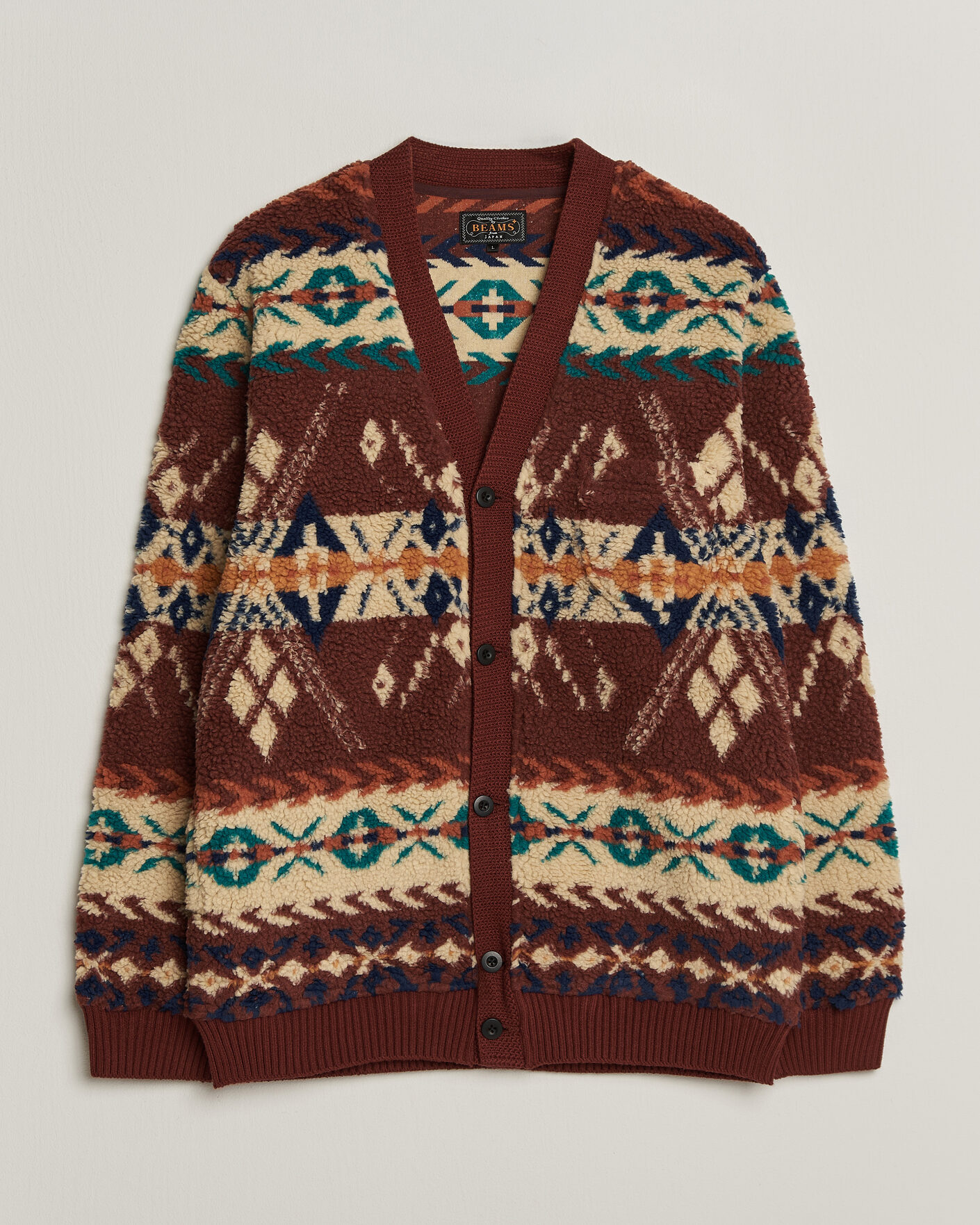 Uomini | Maglieria | BEAMS PLUS | Boa Jacquard Cardigan Brown