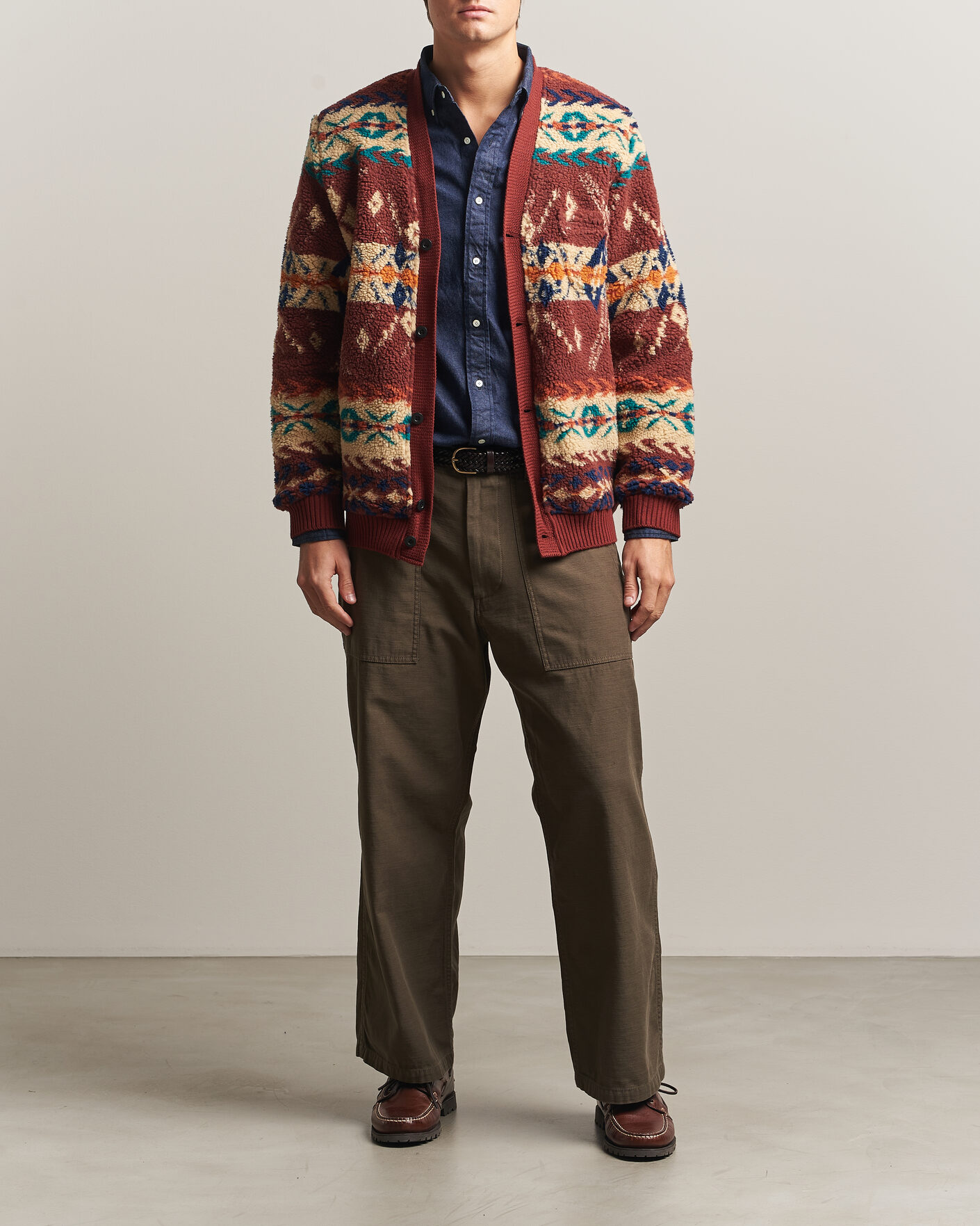 Uomini | Maglieria | BEAMS PLUS | Boa Jacquard Cardigan Brown