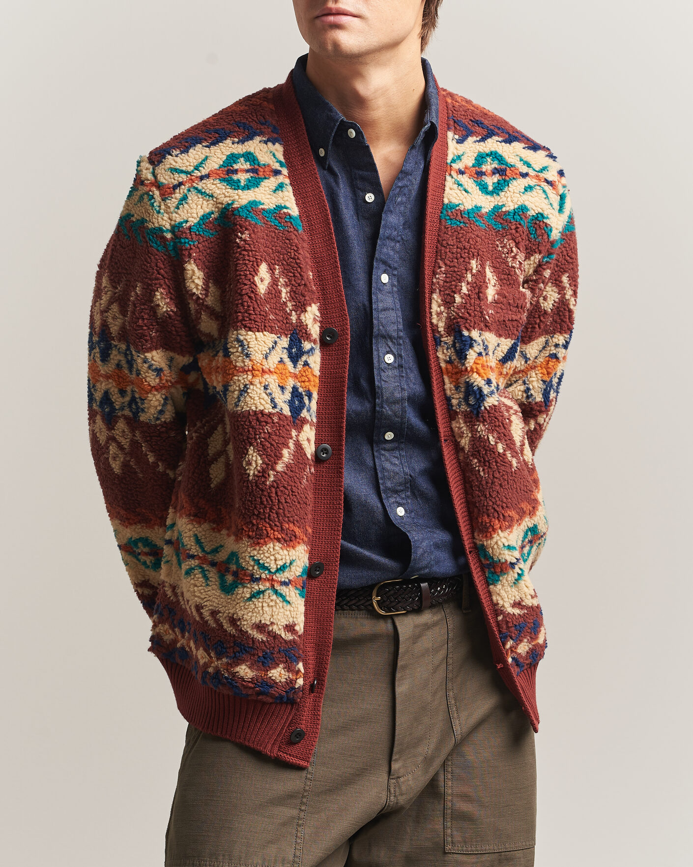 Uomini | Maglieria | BEAMS PLUS | Boa Jacquard Cardigan Brown