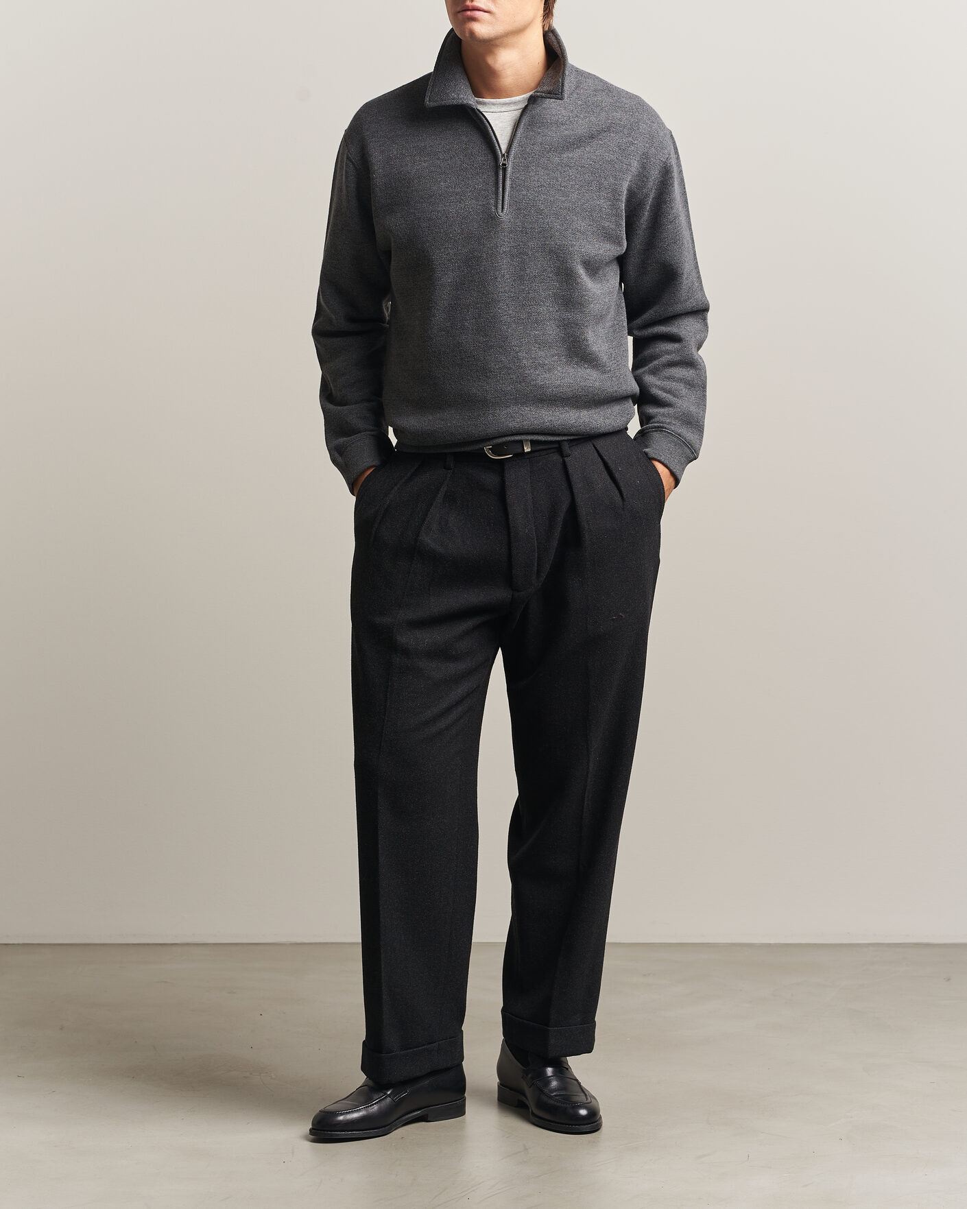 Uomini | Maglieria | BEAMS PLUS | Wool/Cotton Half Zip Charcoal
