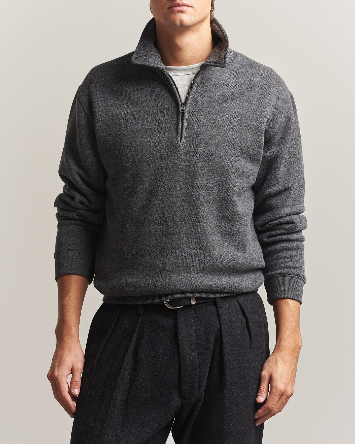 Uomini | Maglieria | BEAMS PLUS | Wool/Cotton Half Zip Charcoal