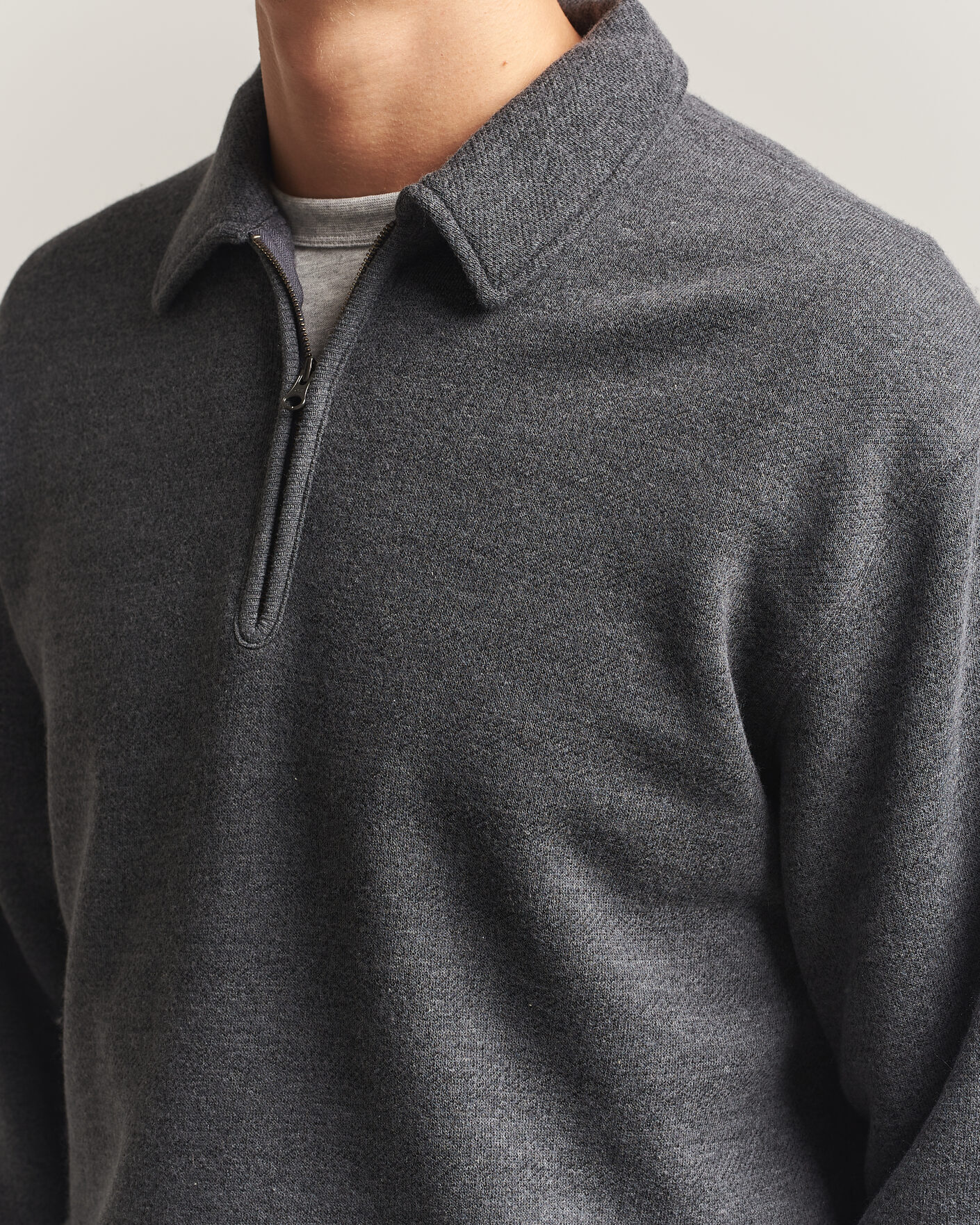 Uomini | Maglieria | BEAMS PLUS | Wool/Cotton Half Zip Charcoal