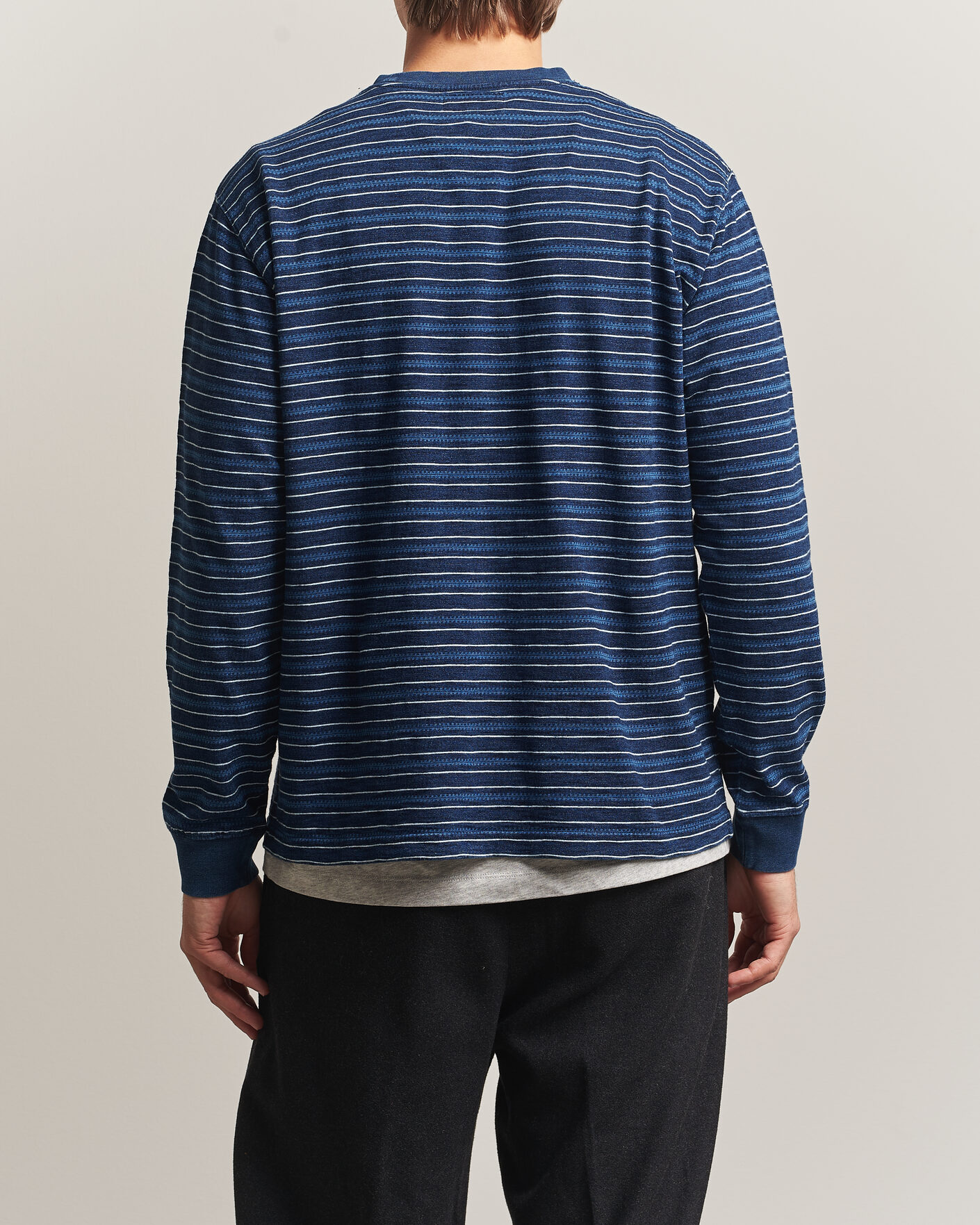 Uomini | T-shirt | BEAMS PLUS | Indigo Stripe LS T-Shirt Navy