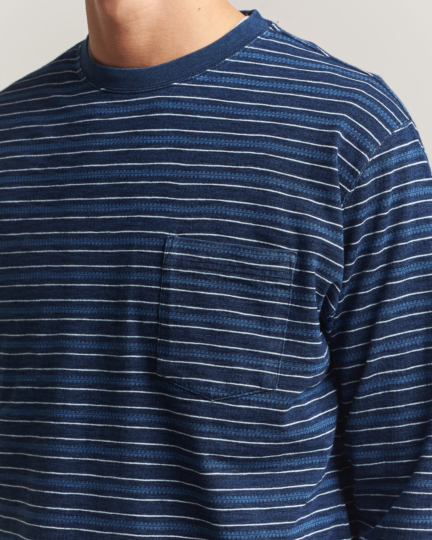 Uomini | T-shirt | BEAMS PLUS | Indigo Stripe LS T-Shirt Navy