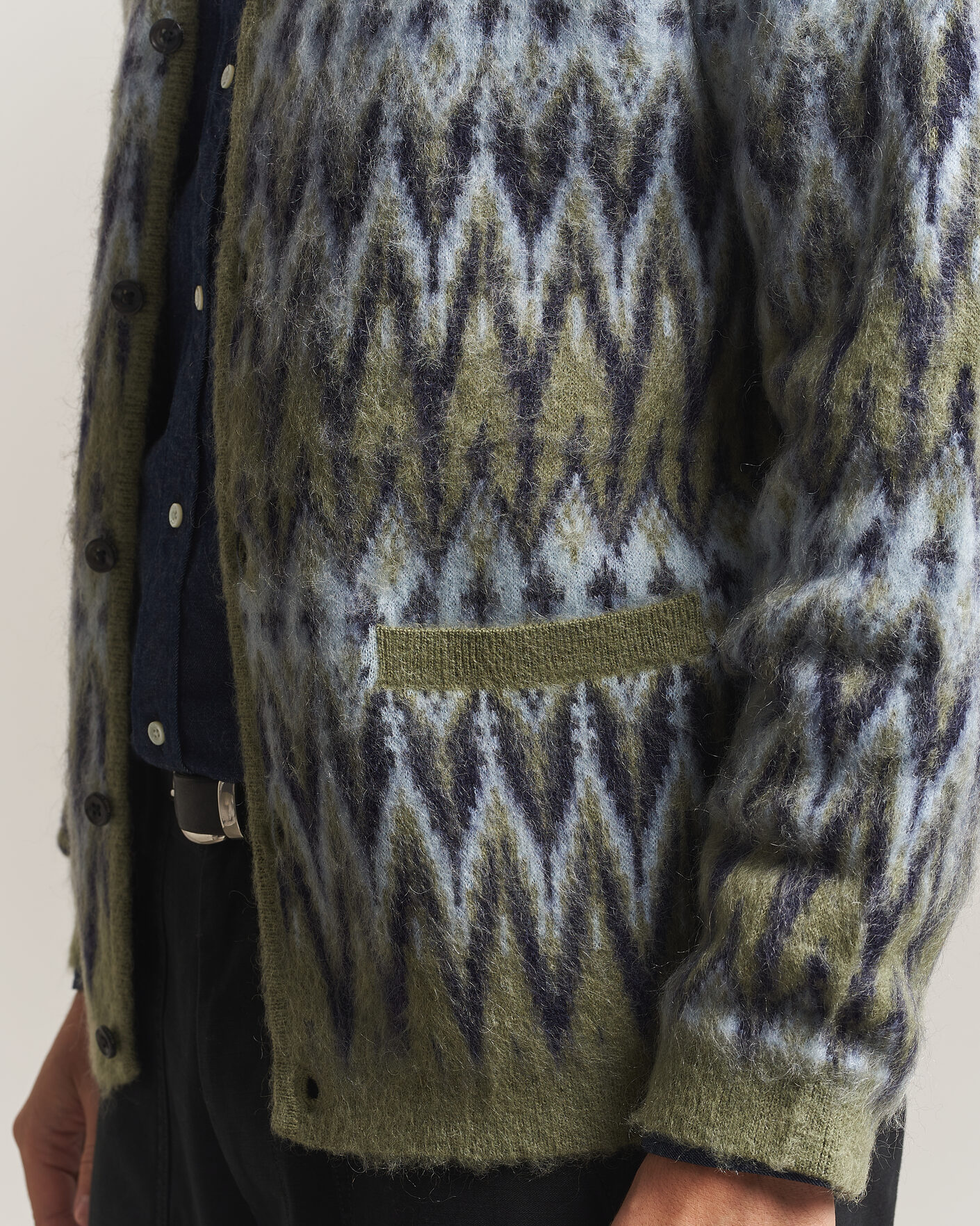 Uomini | Maglieria | BEAMS PLUS | Chevron Jacquard Cardigan Green/Grey