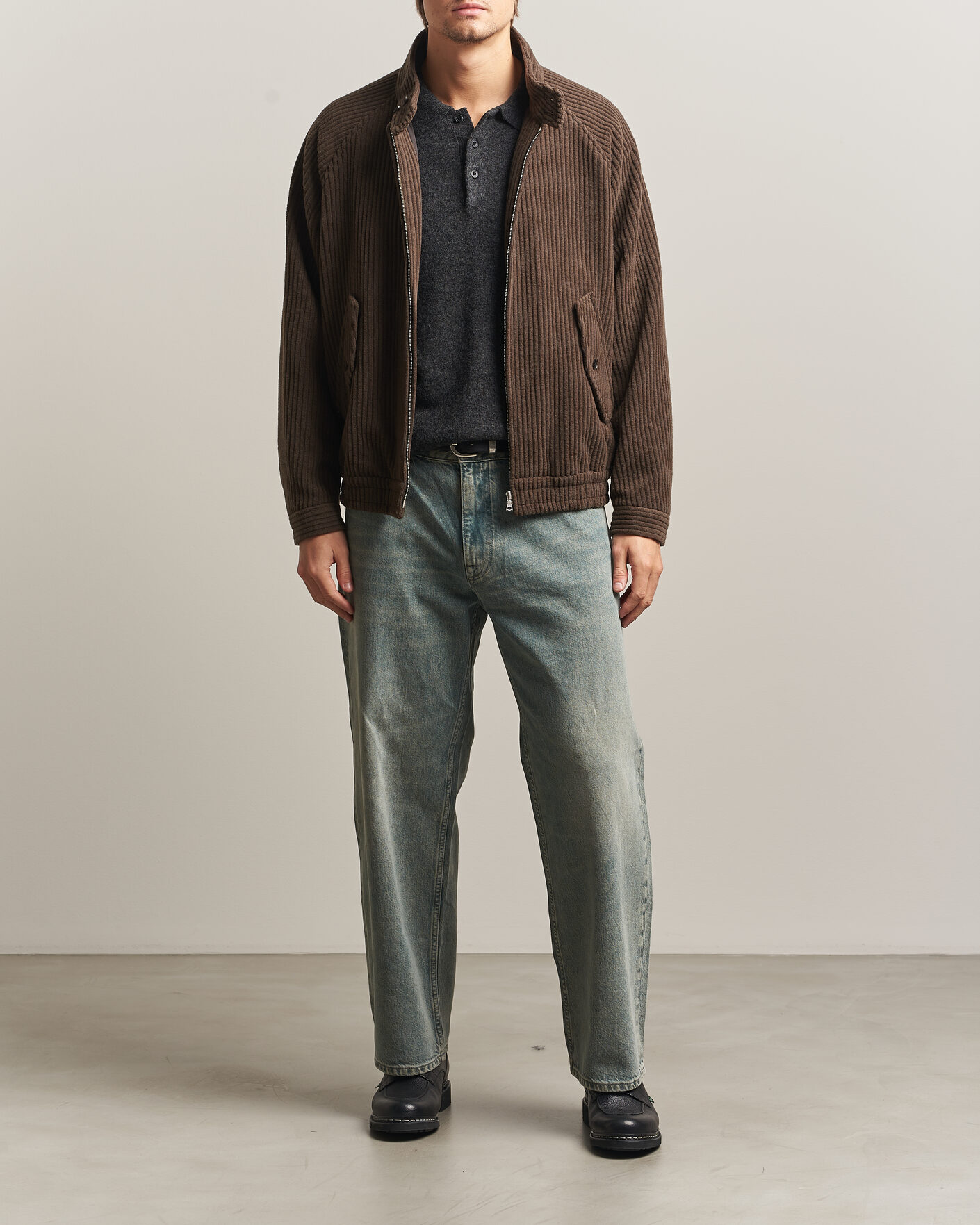 Uomini | Giacche | Auralee | Wool Cashmere Corduroy Zip Jacket Smoky Brown