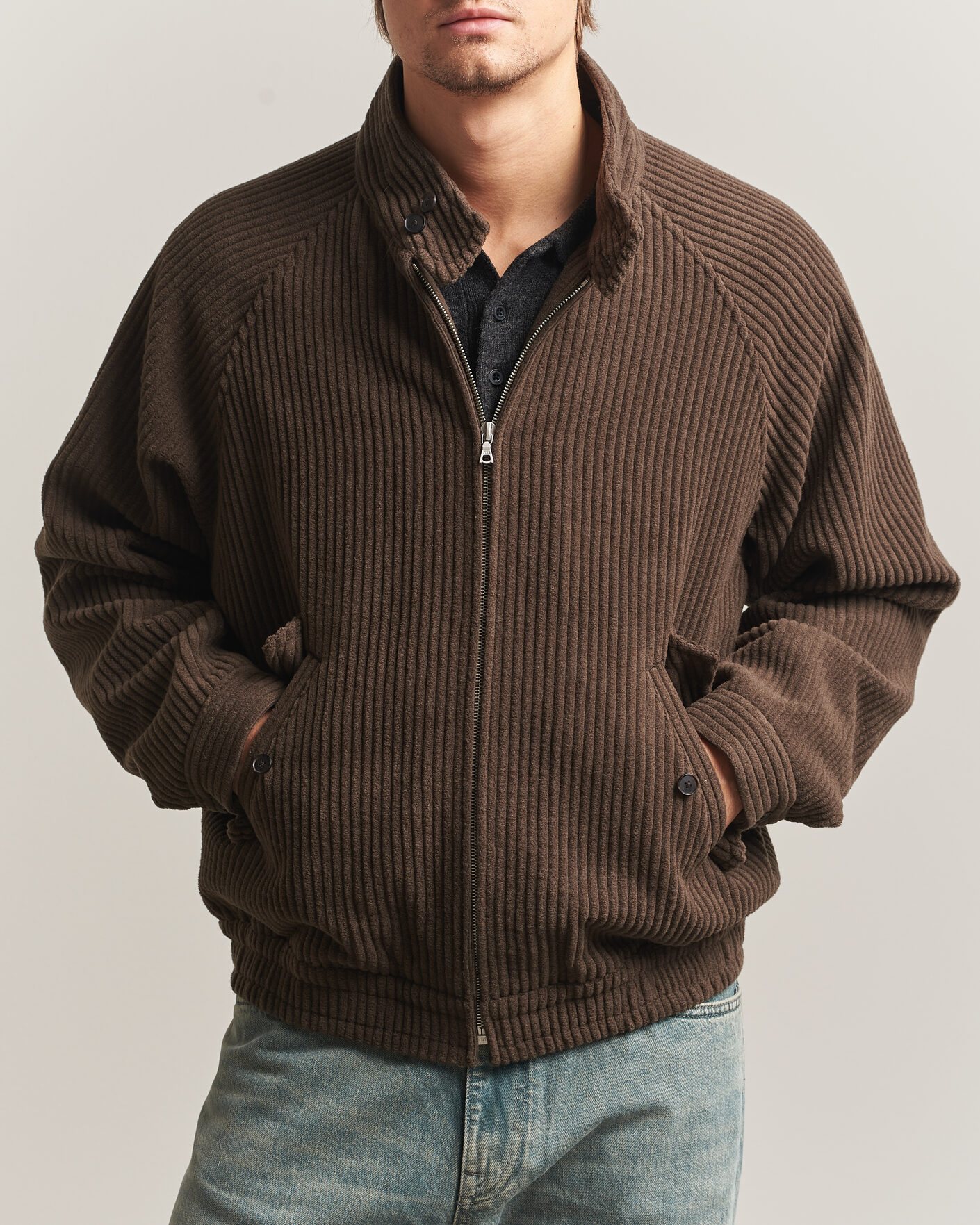 Uomini | Giacche | Auralee | Wool Cashmere Corduroy Zip Jacket Smoky Brown