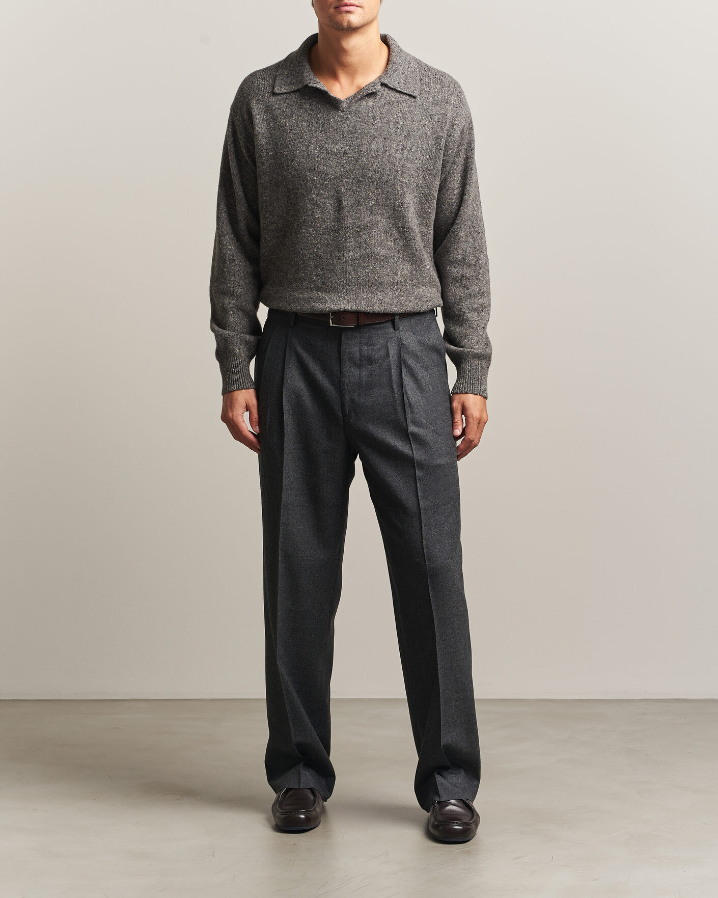 Uomini | Maglieria | Auralee | Cashmere Nep Knit Polo Mix Gray