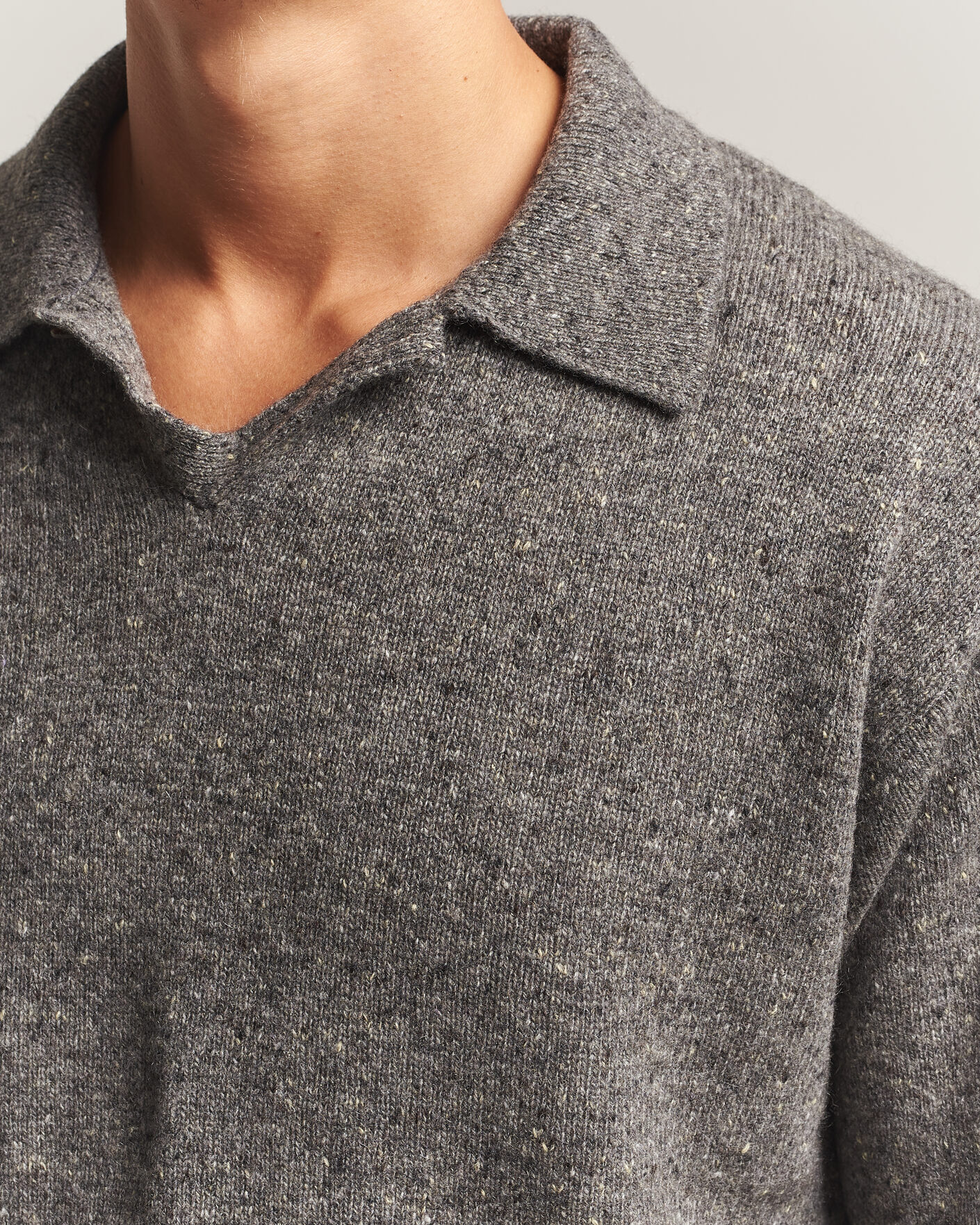 Uomini | Maglieria | Auralee | Cashmere Nep Knit Polo Mix Gray