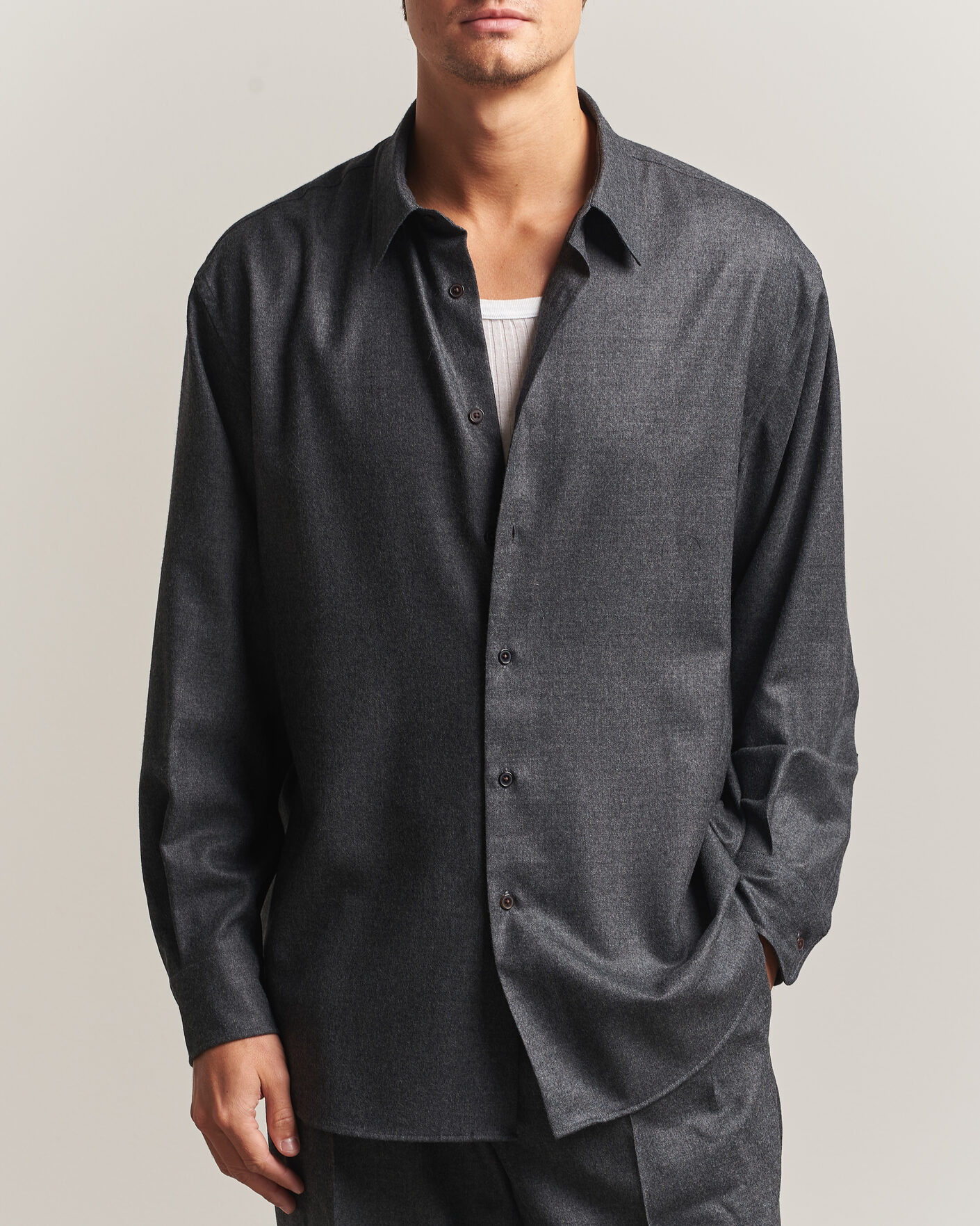 Uomini | Camicie | Auralee | Super Light Wool Shirt Charcoal