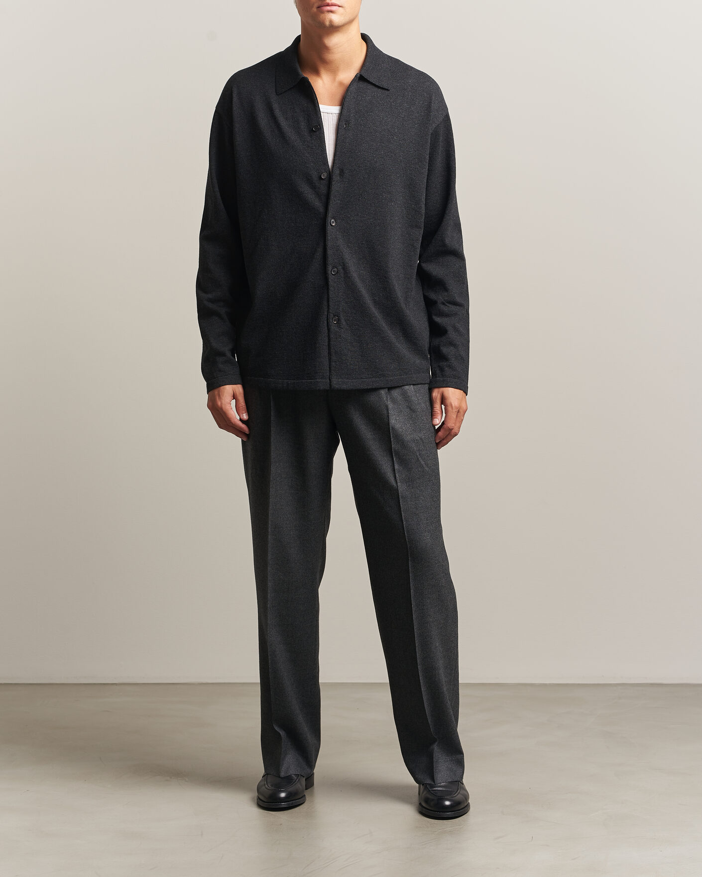 Uomini | Maglieria | Auralee | High Twist Wool Knit Shirt Cardigan Charcoal