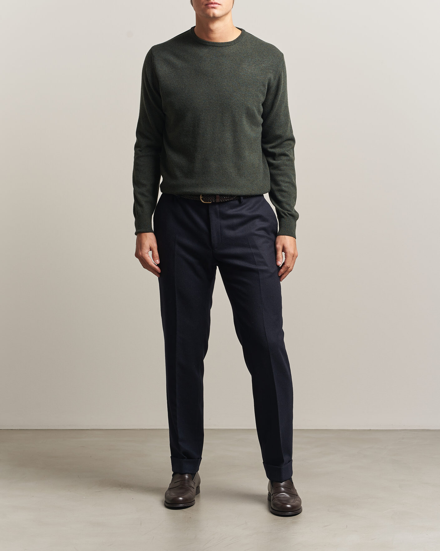 Uomini | Maglieria | Morgano | Wool/Cashmere Crewneck Dark Green