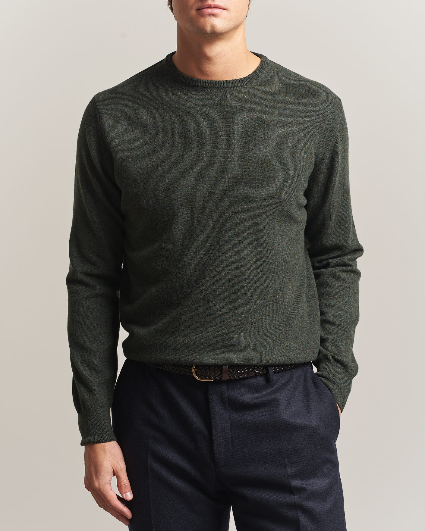 Uomini | Maglieria | Morgano | Wool/Cashmere Crewneck Dark Green