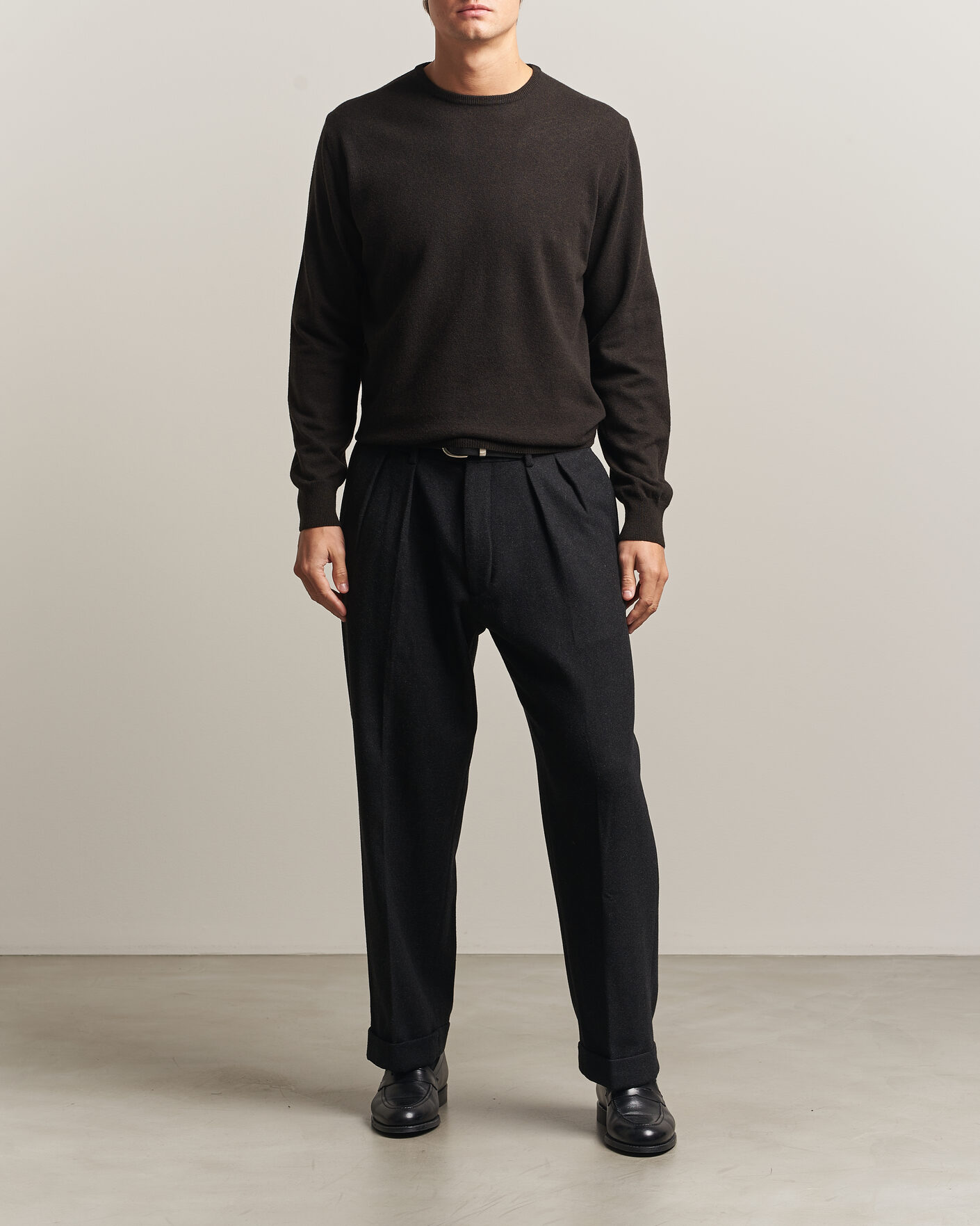 Uomini | Maglieria | Morgano | Wool/Cashmere Crewneck Dark Brown