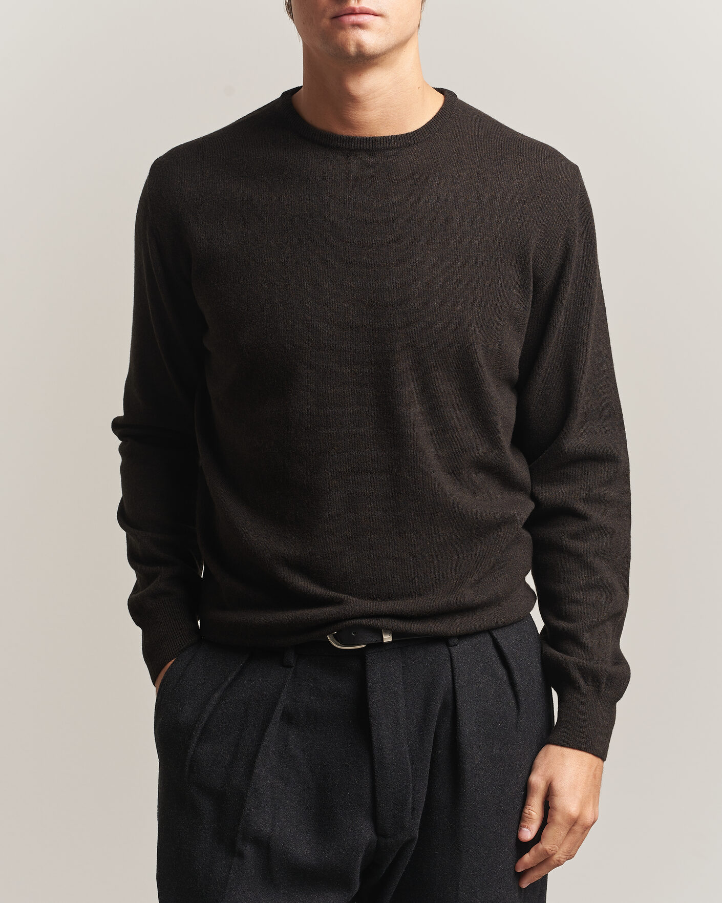 Uomini | Maglieria | Morgano | Wool/Cashmere Crewneck Dark Brown