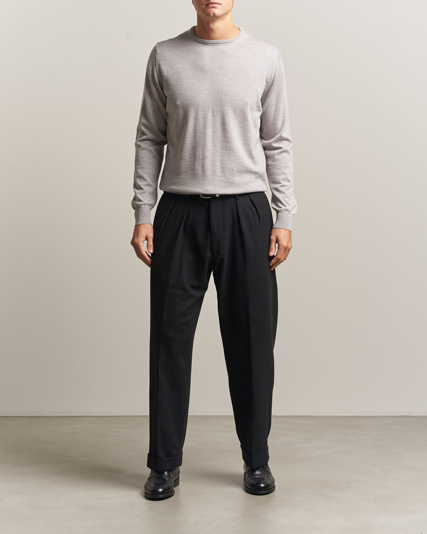 Uomini | Maglieria | Morgano | Extra Fine Merino Wool Crewneck Light Grey
