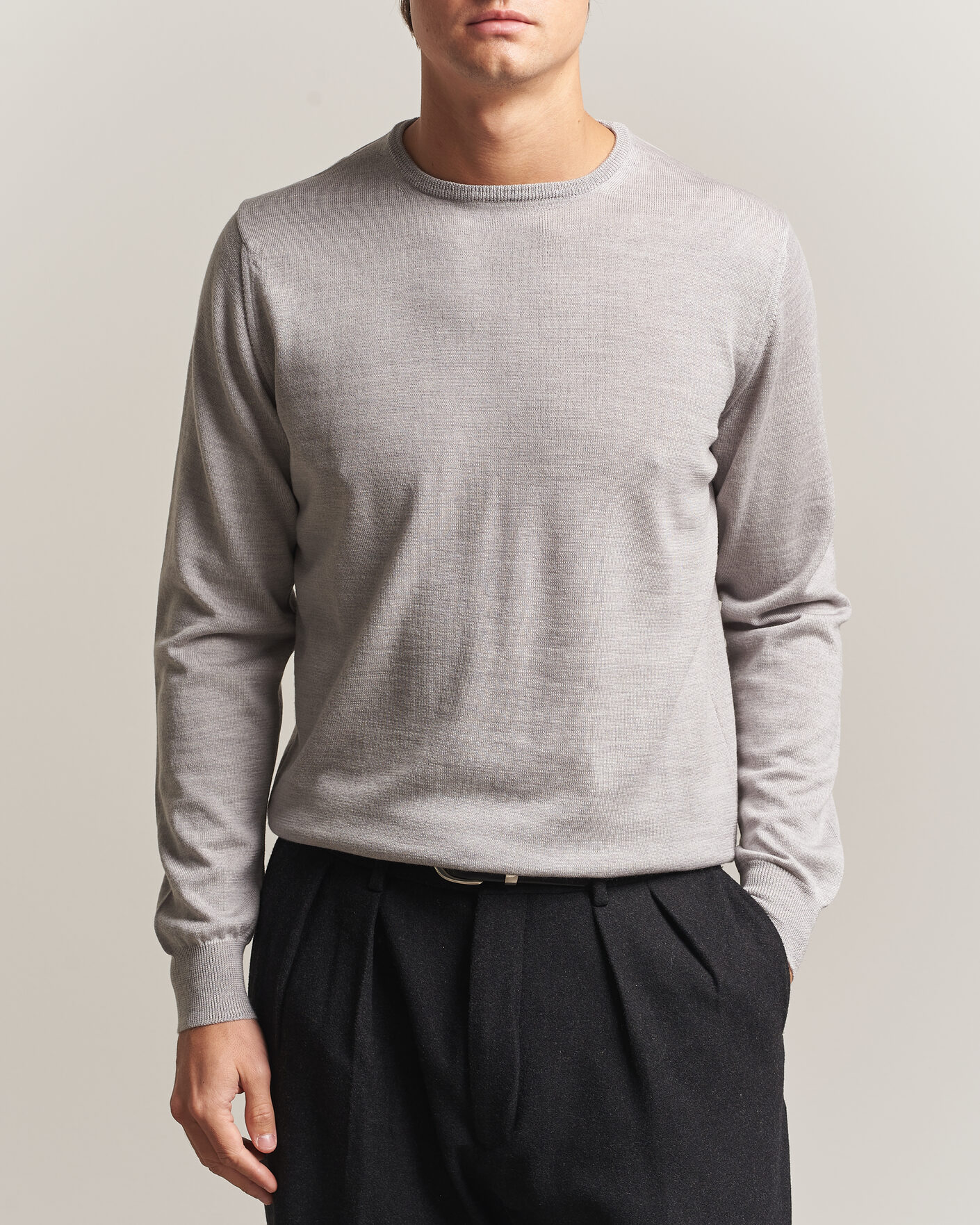 Uomini | Maglieria | Morgano | Extra Fine Merino Wool Crewneck Light Grey