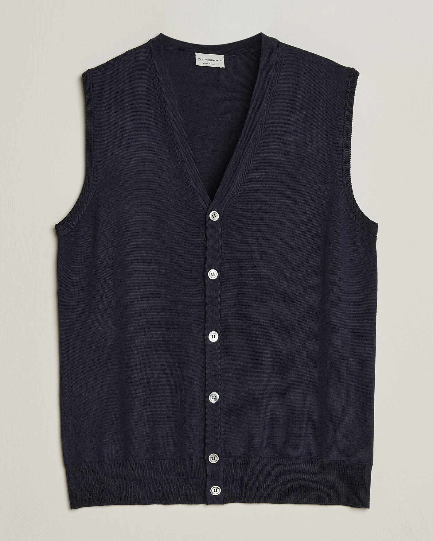 Uomini | Maglieria | Morgano | Extra Fine Merino Wool Sleevles Cardigan Vest Navy