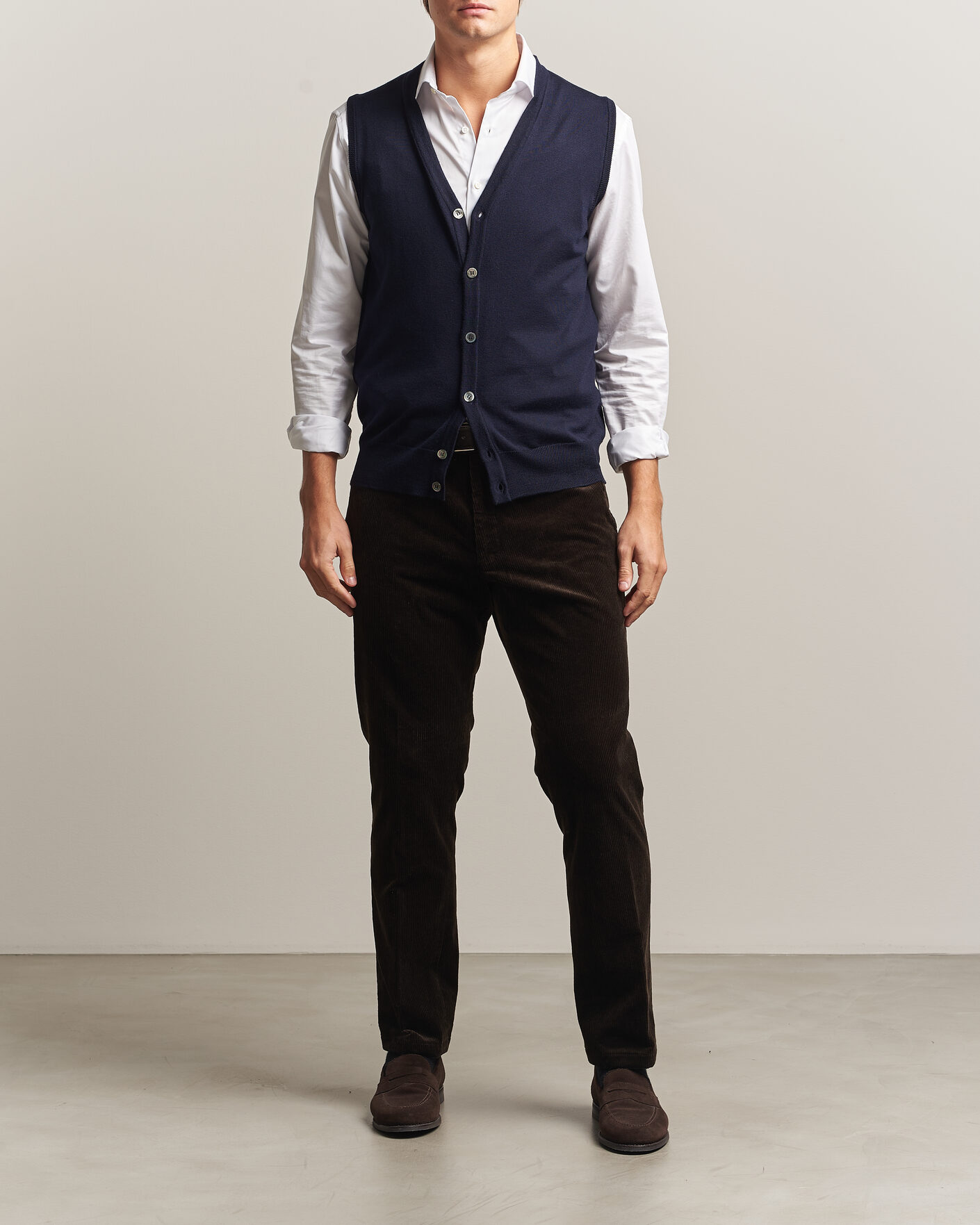 Uomini | Maglieria | Morgano | Extra Fine Merino Wool Sleevles Cardigan Vest Navy