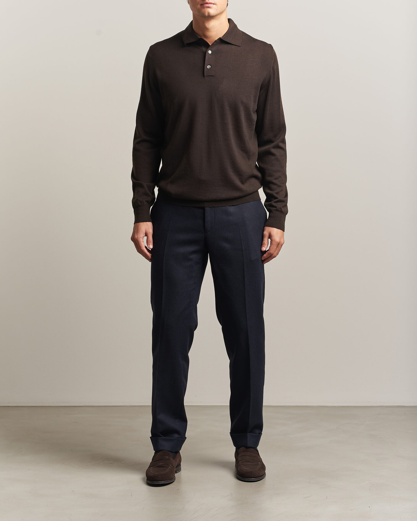 Uomini | Maglieria | Morgano | Extra Fine Merino Wool Polo Dark Brown