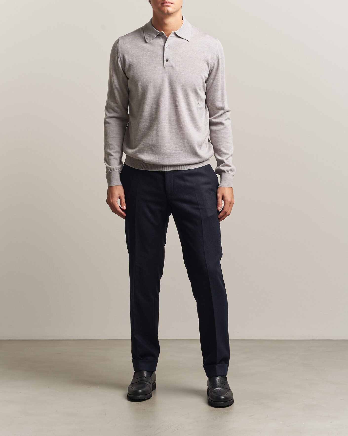 Uomini | Maglieria | Morgano | Extra Fine Merino Wool Polo Light Grey
