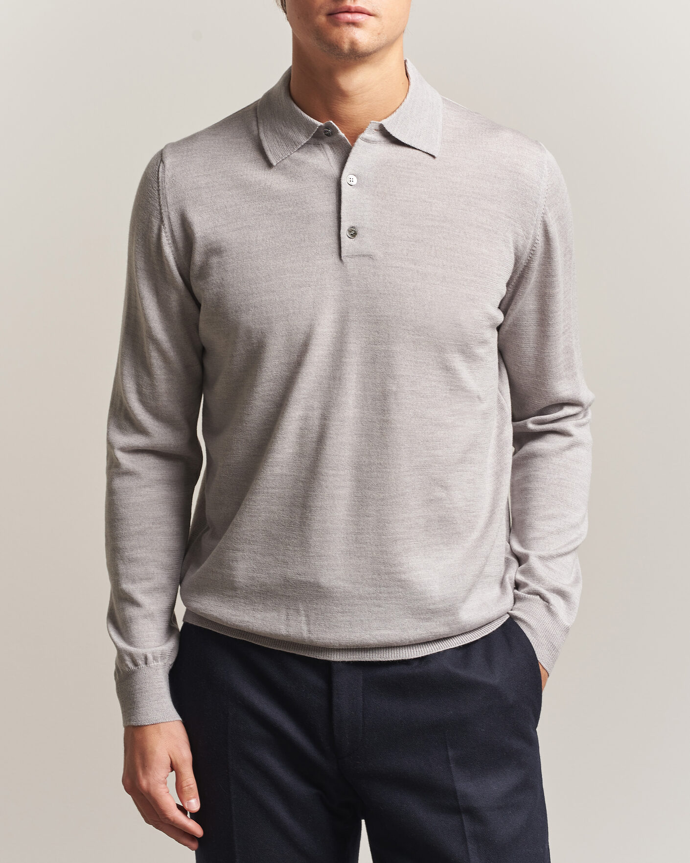 Uomini | Maglieria | Morgano | Extra Fine Merino Wool Polo Light Grey