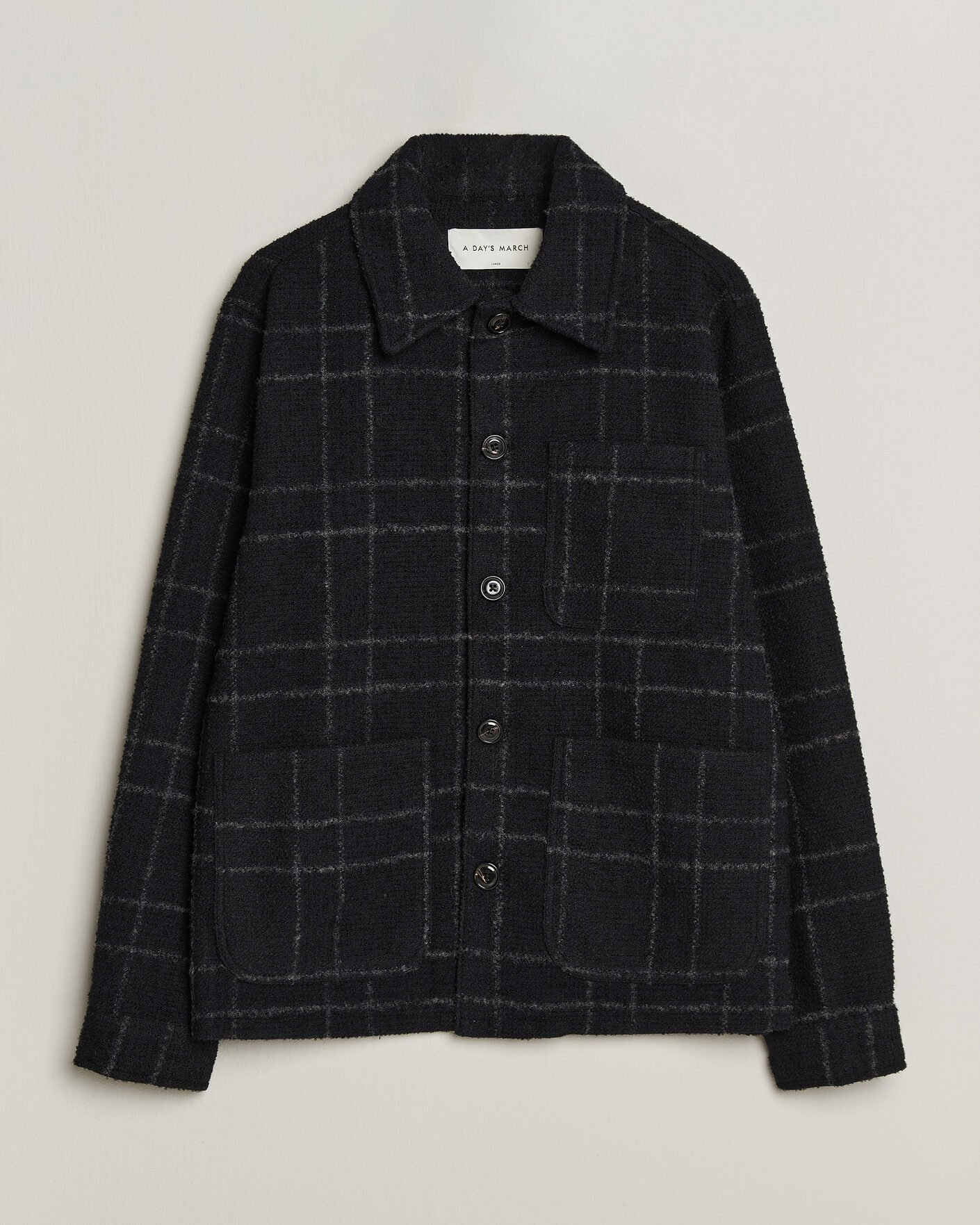 Uomini | Camicie | A Day's March | Algot Wool Checked Overshirt Navy
