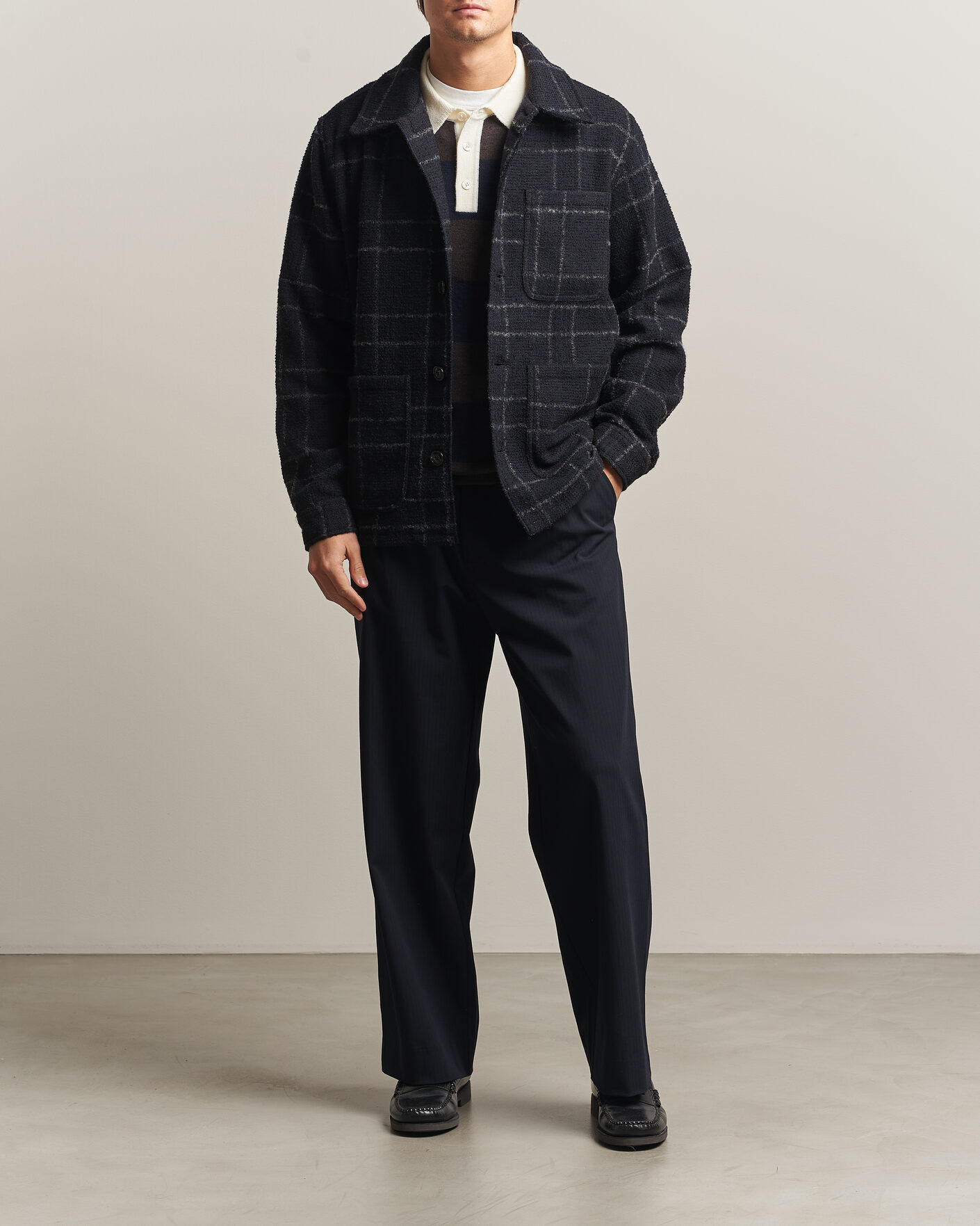 Uomini | Camicie | A Day's March | Algot Wool Checked Overshirt Navy