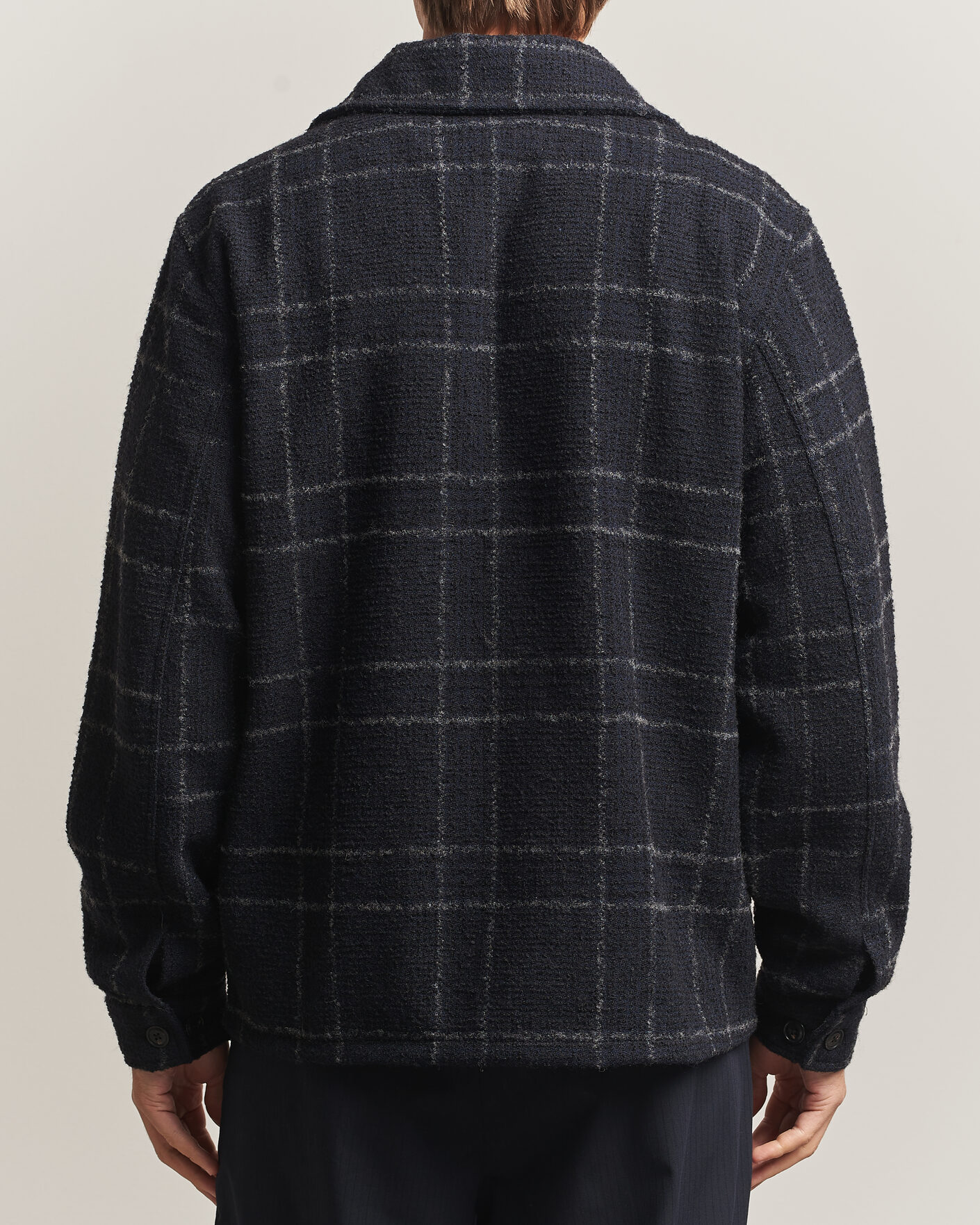 Uomini | Camicie | A Day's March | Algot Wool Checked Overshirt Navy