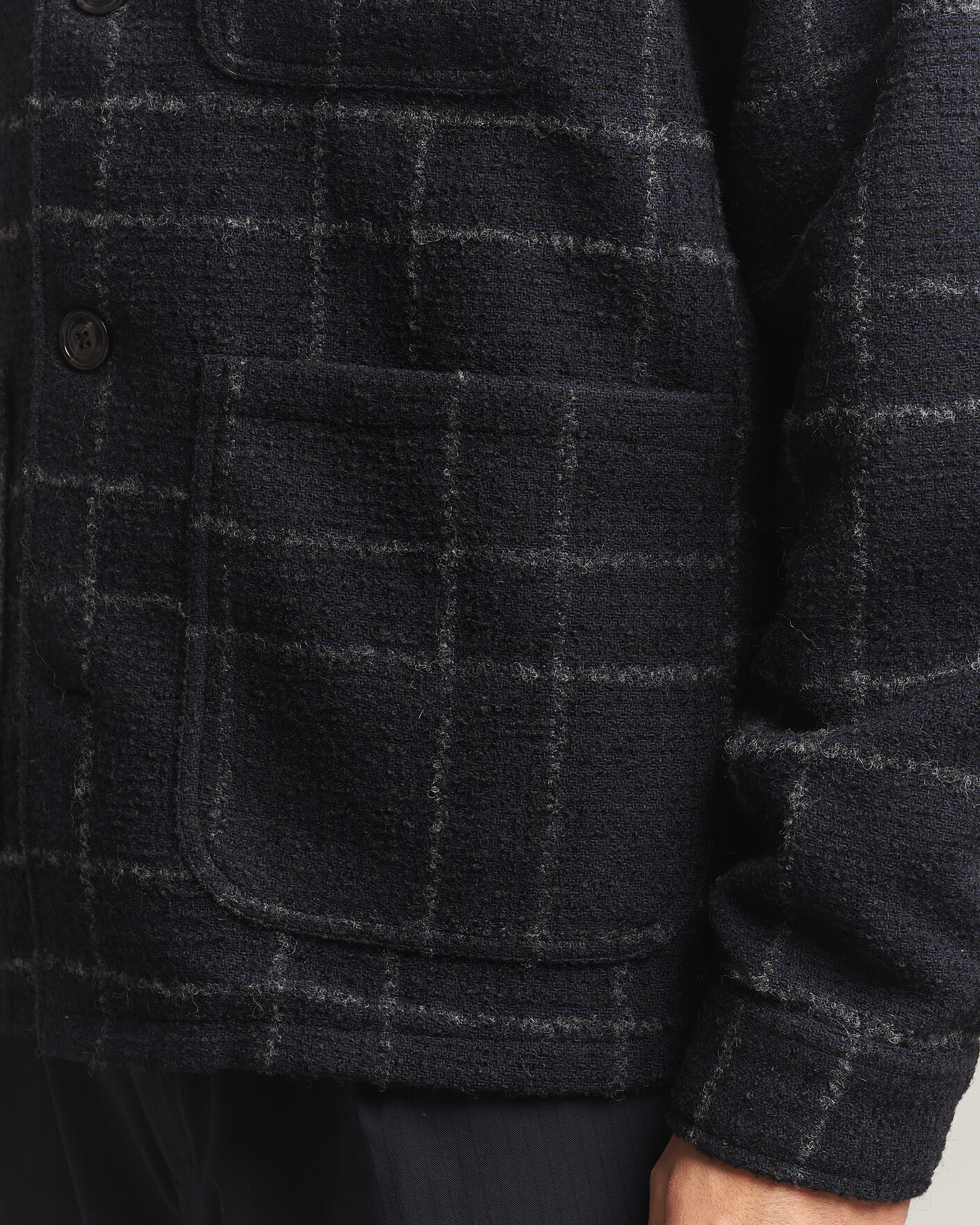 Uomini | Camicie | A Day's March | Algot Wool Checked Overshirt Navy