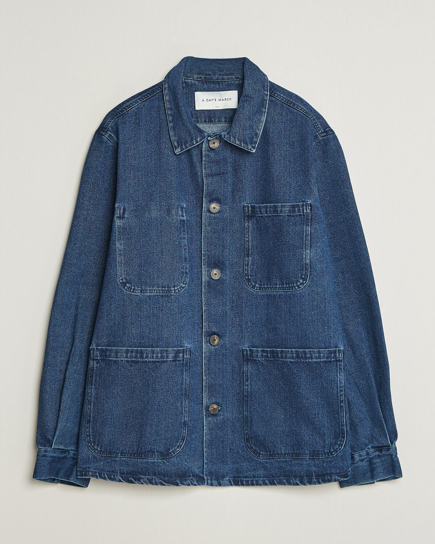 Uomini | Camicie | A Day's March | Algot Denim Overshirt Dark Blue Wash