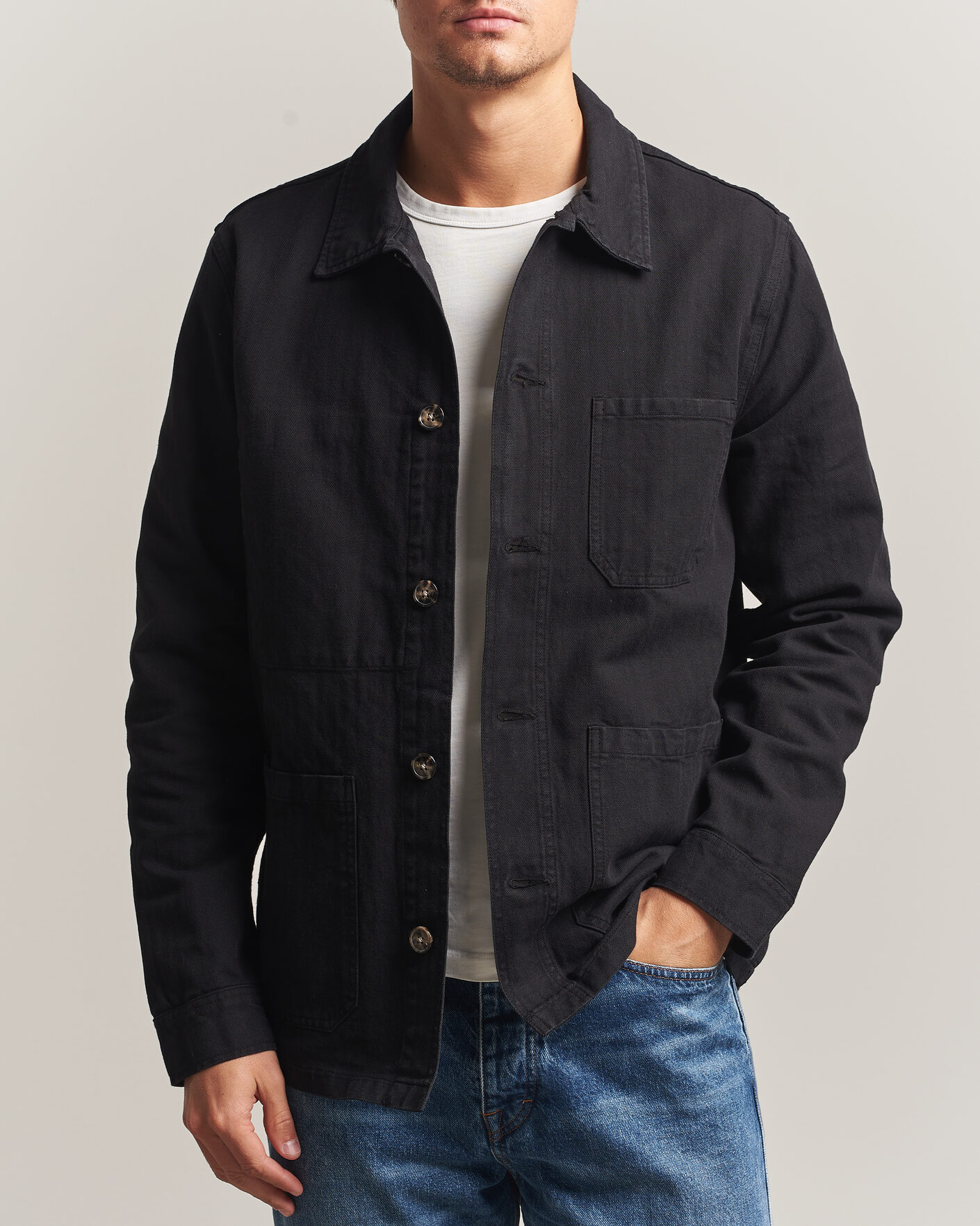 Uomini | Camicie | A Day's March | Original Herringbone Overshirt Black