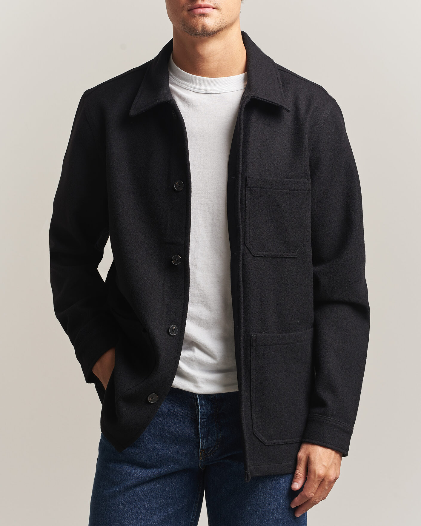 Uomini | Camicie | A Day's March | Original Wool Overshirt Black