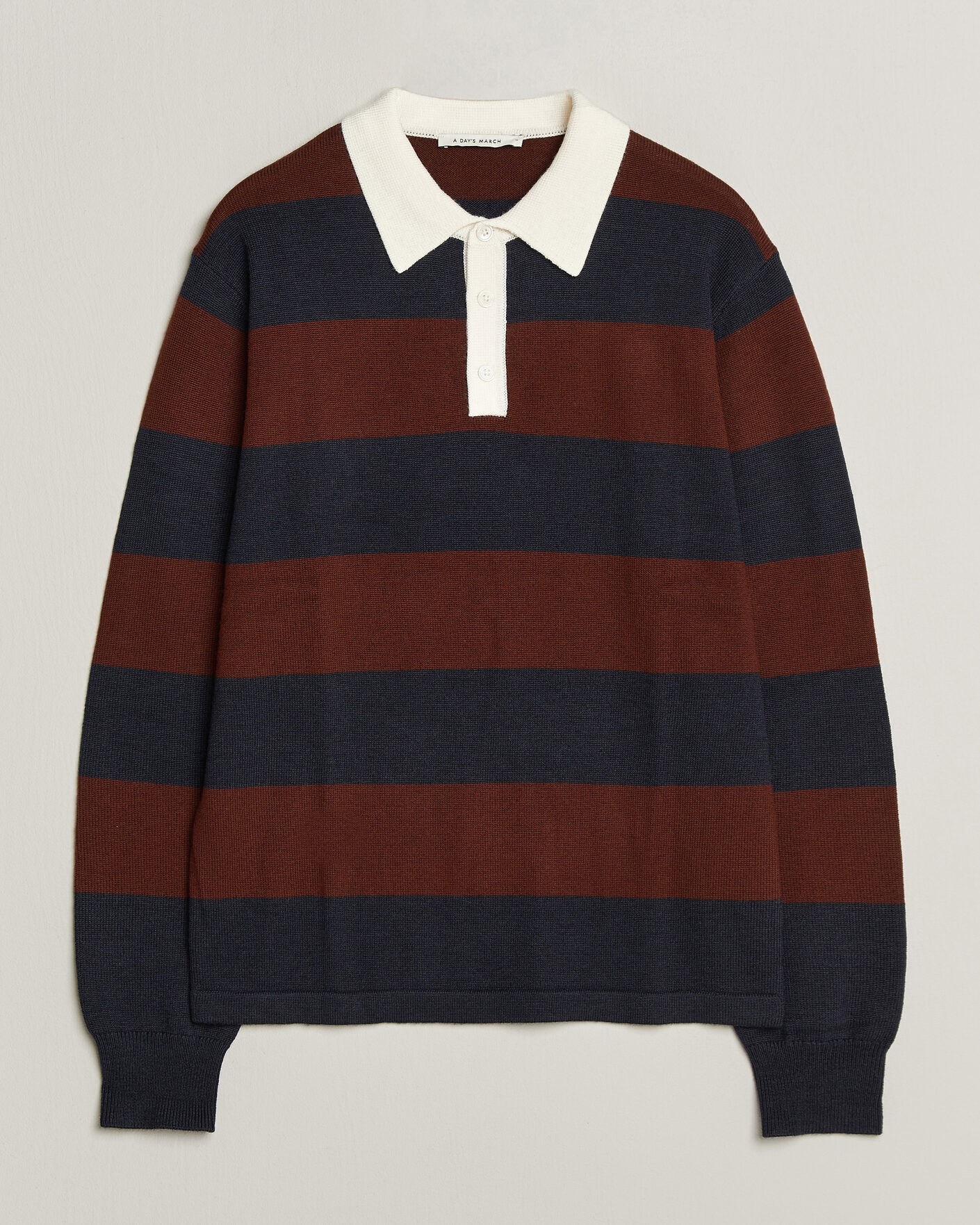 Uomini | Maglieria | A Day's March | Kenny Striped Merino Rugby Sweater Rust/Navy