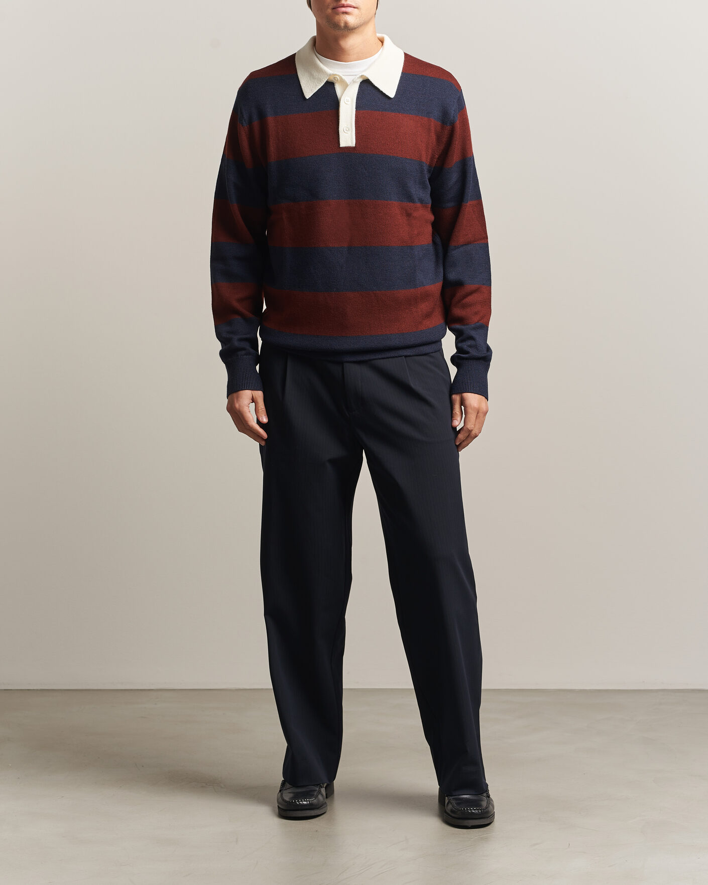 Uomini | Maglieria | A Day's March | Kenny Striped Merino Rugby Sweater Rust/Navy