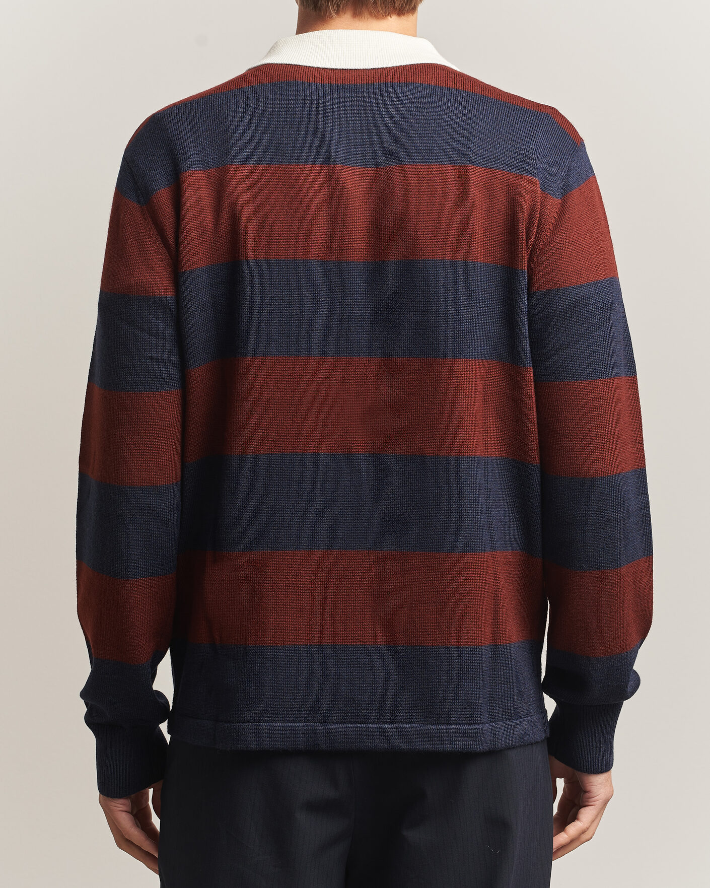 Uomini | Maglieria | A Day's March | Kenny Striped Merino Rugby Sweater Rust/Navy