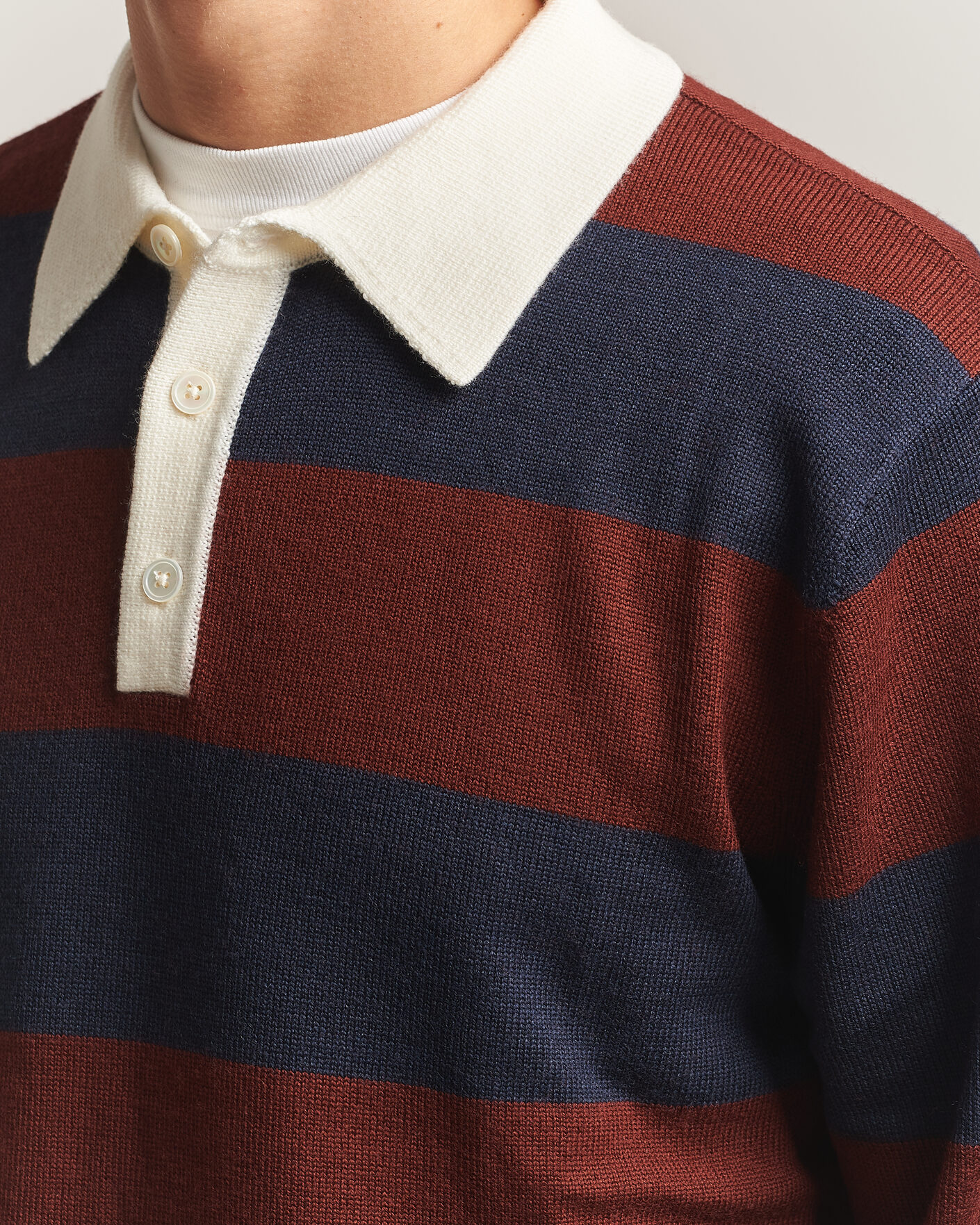 Uomini | Maglieria | A Day's March | Kenny Striped Merino Rugby Sweater Rust/Navy