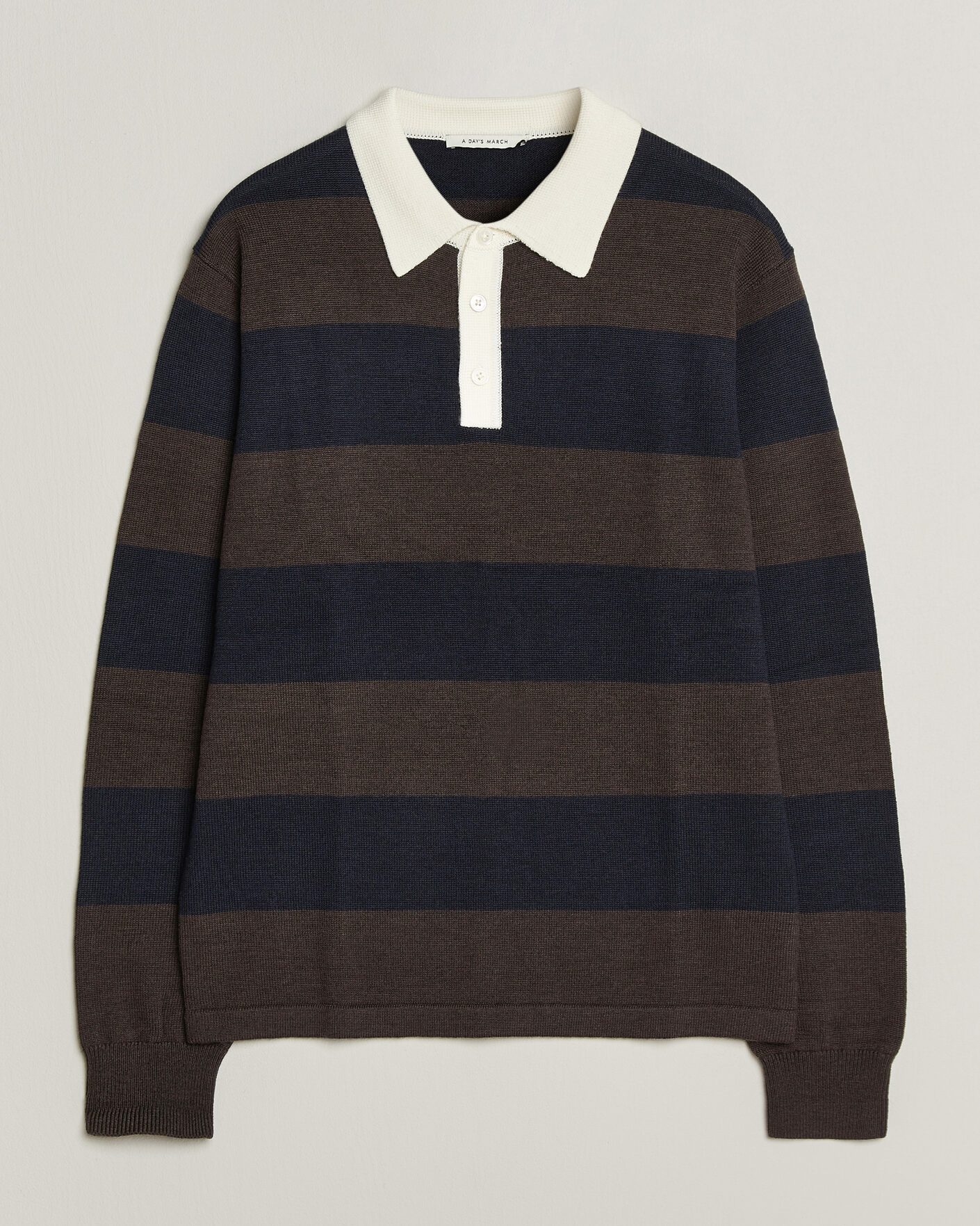 Uomini | Maglieria | A Day's March | Kenny Striped Merino Rugby Sweater Brown/Navy