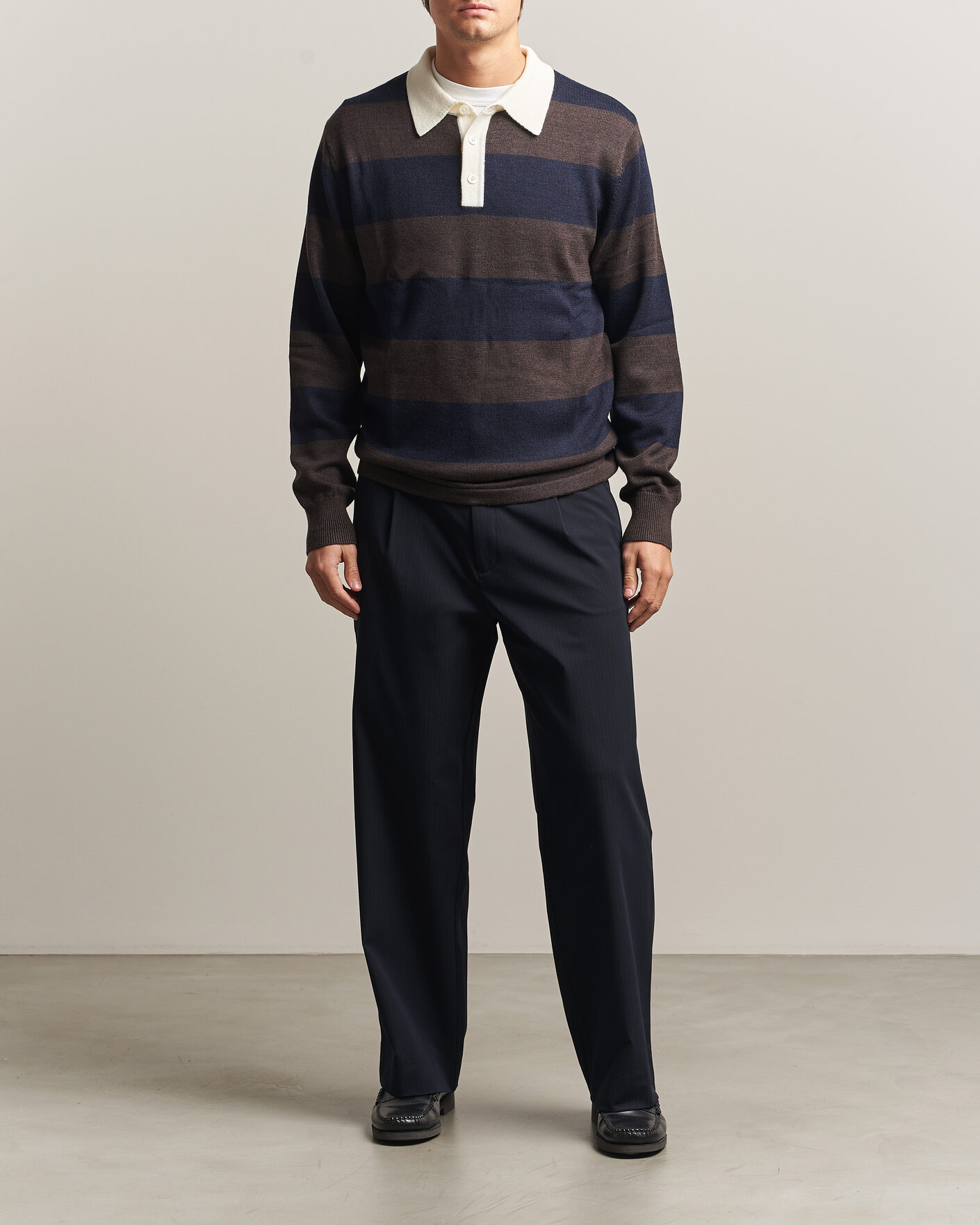 Uomini | Maglieria | A Day's March | Kenny Striped Merino Rugby Sweater Brown/Navy