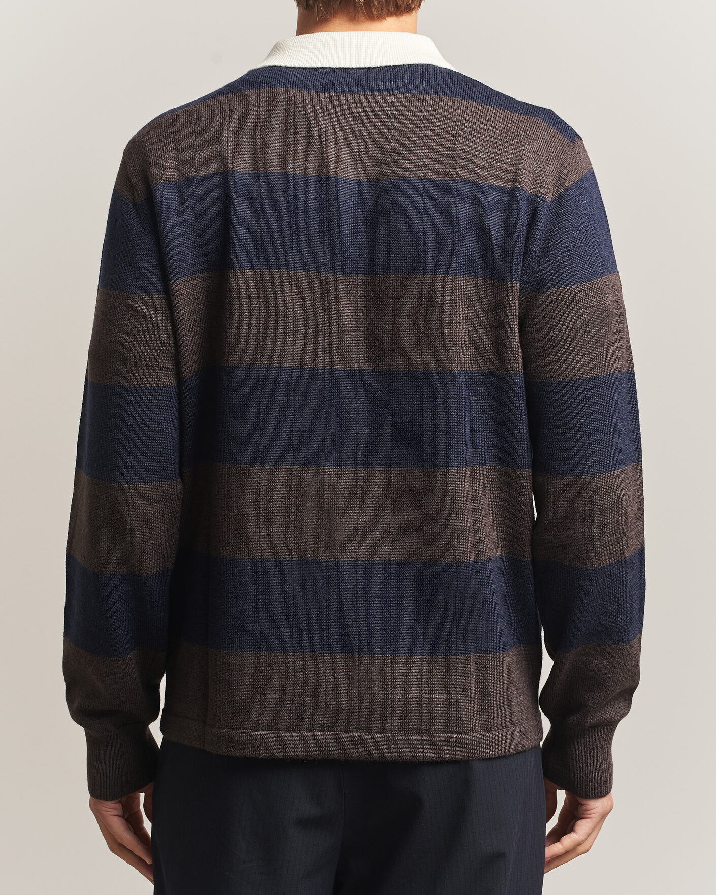 Uomini | Maglieria | A Day's March | Kenny Striped Merino Rugby Sweater Brown/Navy