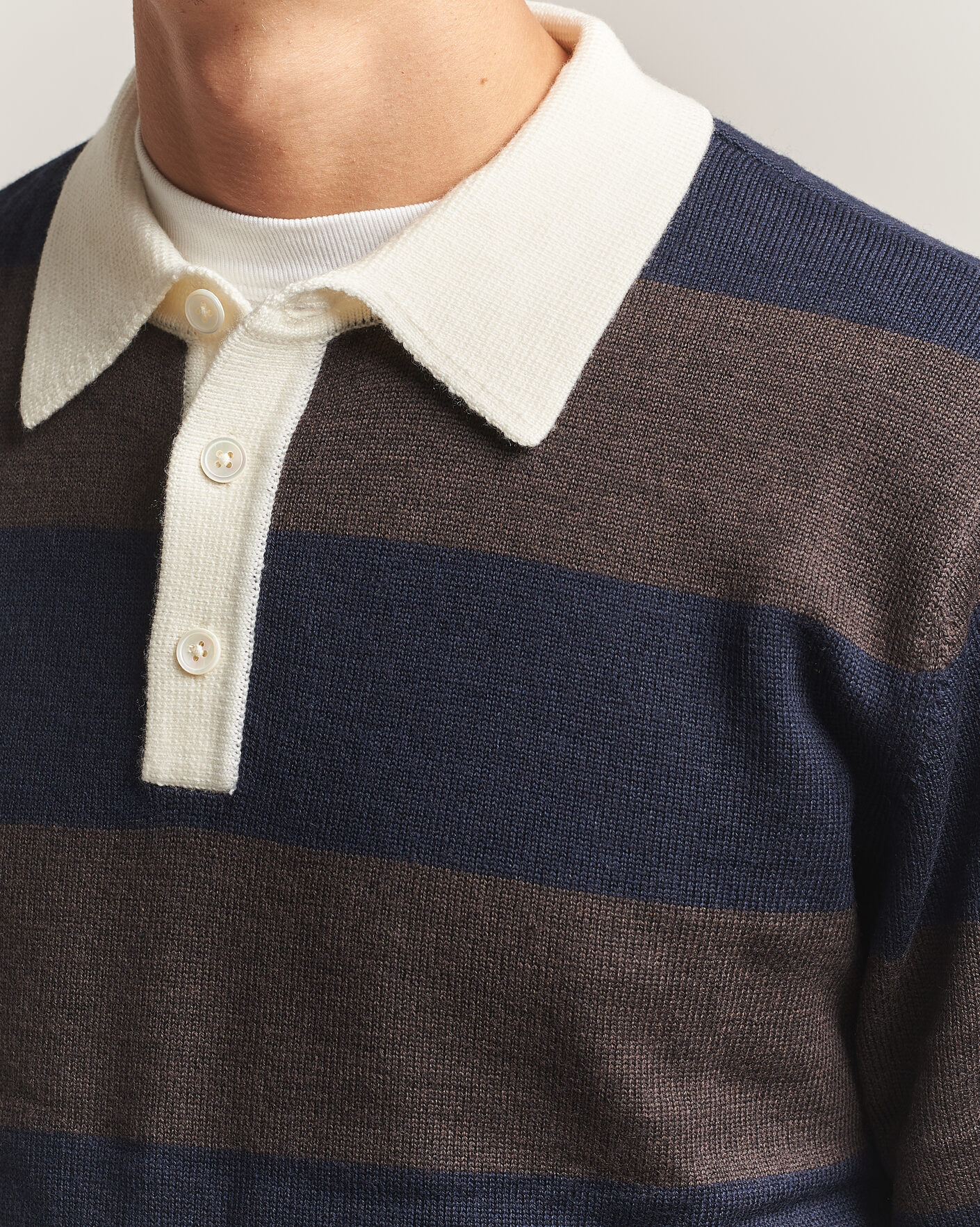 Uomini | Maglieria | A Day's March | Kenny Striped Merino Rugby Sweater Brown/Navy