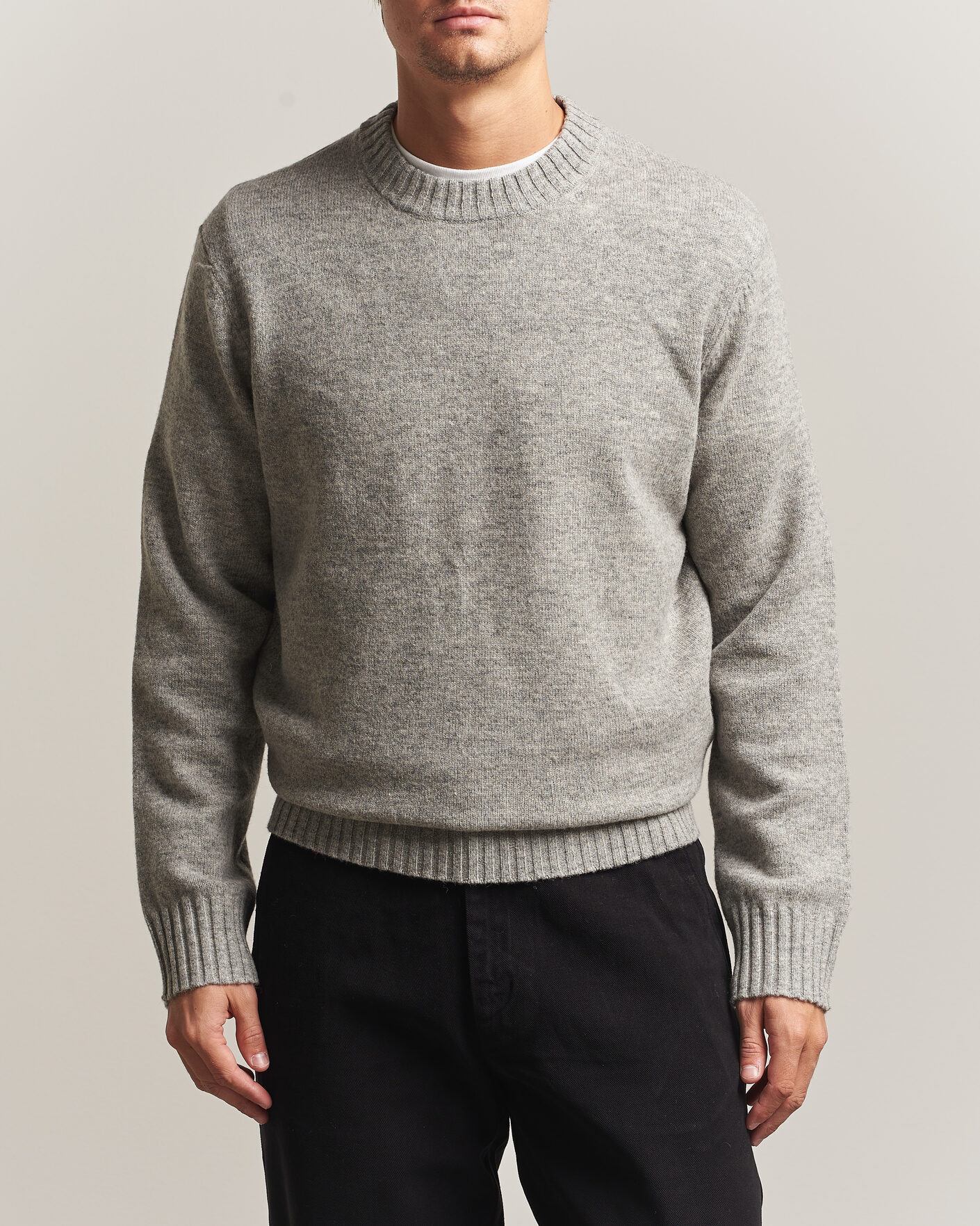 Uomini | Maglieria | A Day's March | Marlow Lambswool Sweater Grey Melange