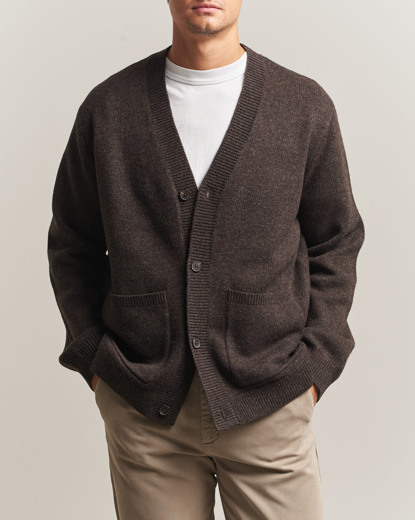 Uomini | Maglieria | A Day's March | Jarrow Lambswool Cardigan Dark Brown