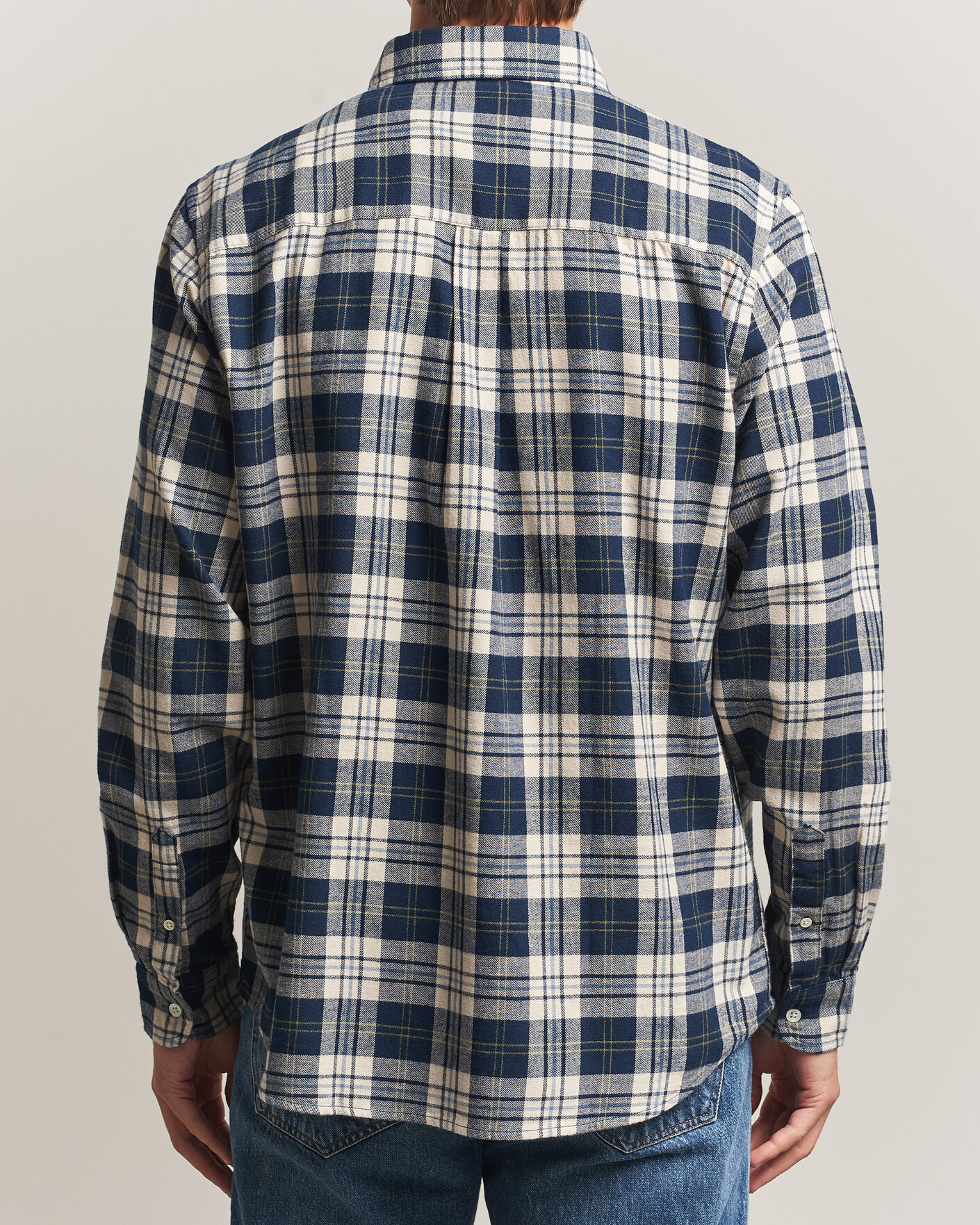 Uomini | Camicie | A Day's March | Classic Checked Flannel Shirt Navy/White