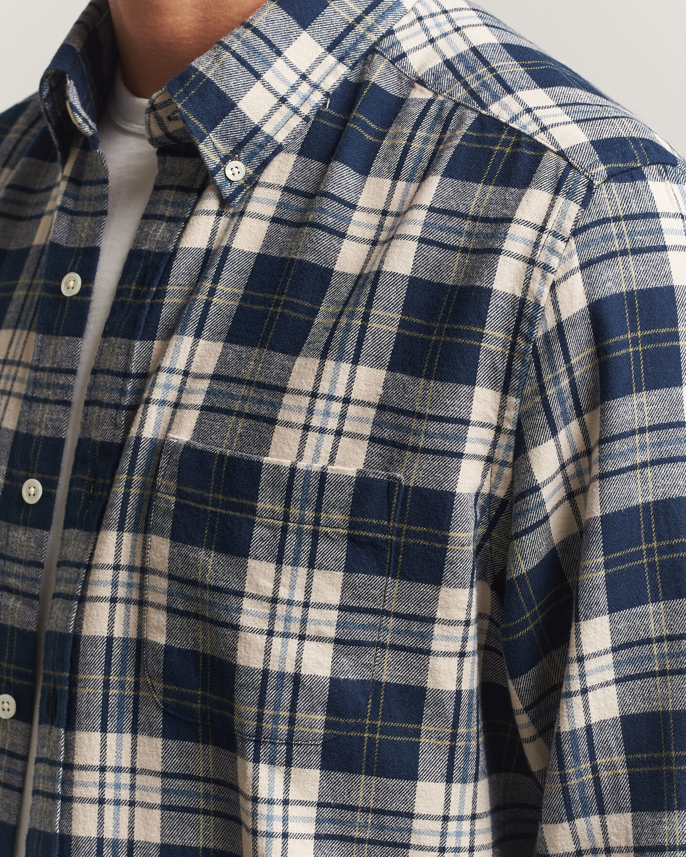 Uomini | Camicie | A Day's March | Classic Checked Flannel Shirt Navy/White
